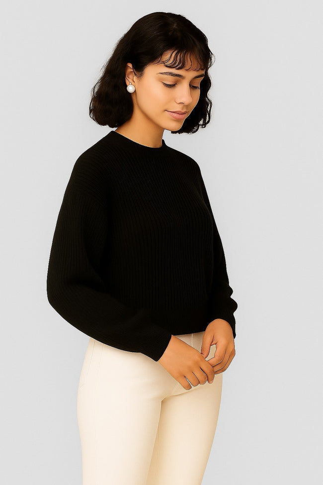 Women Black Full Sleeve Sweater