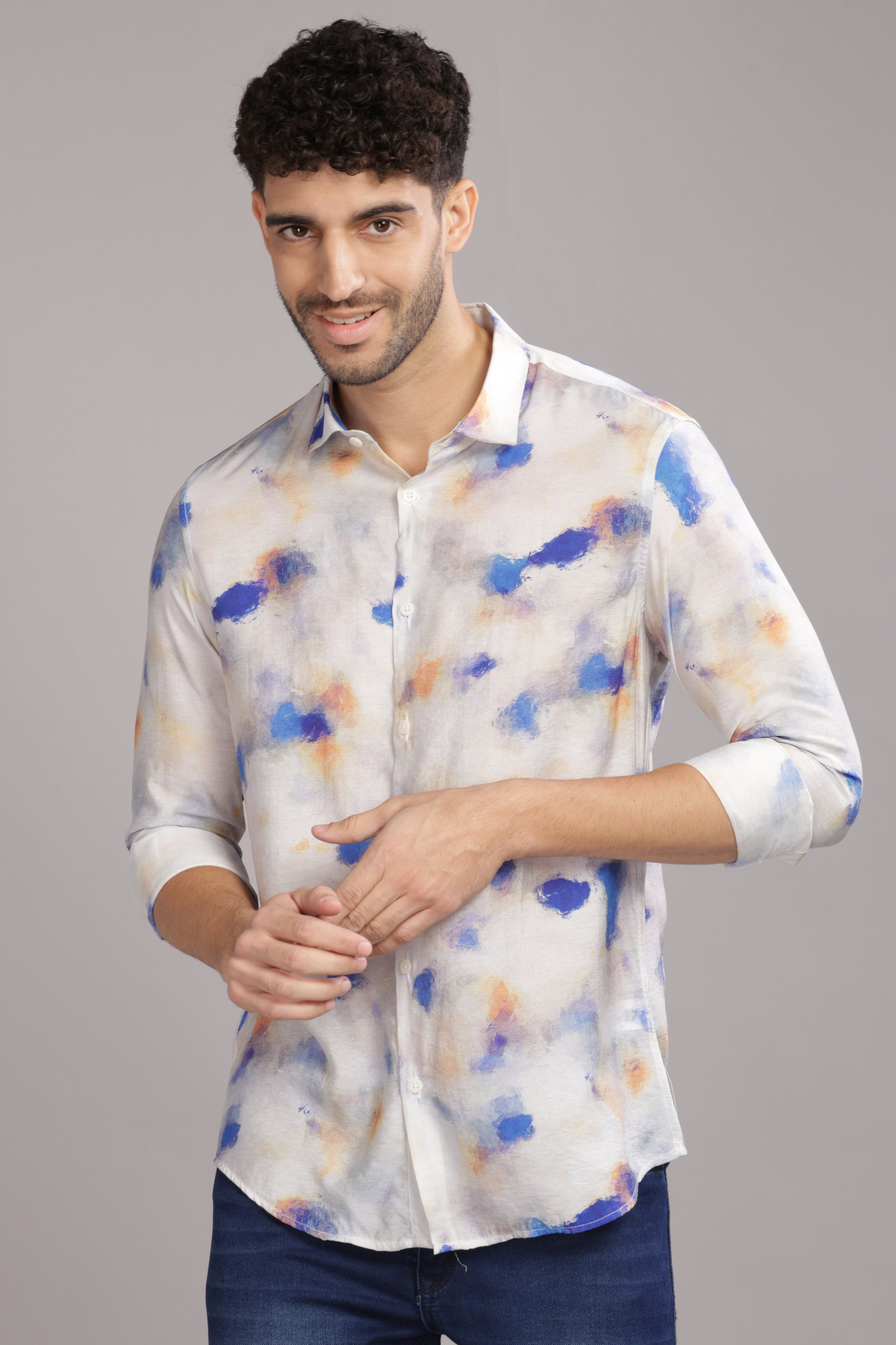 Men Off White Slim Fit Shirt