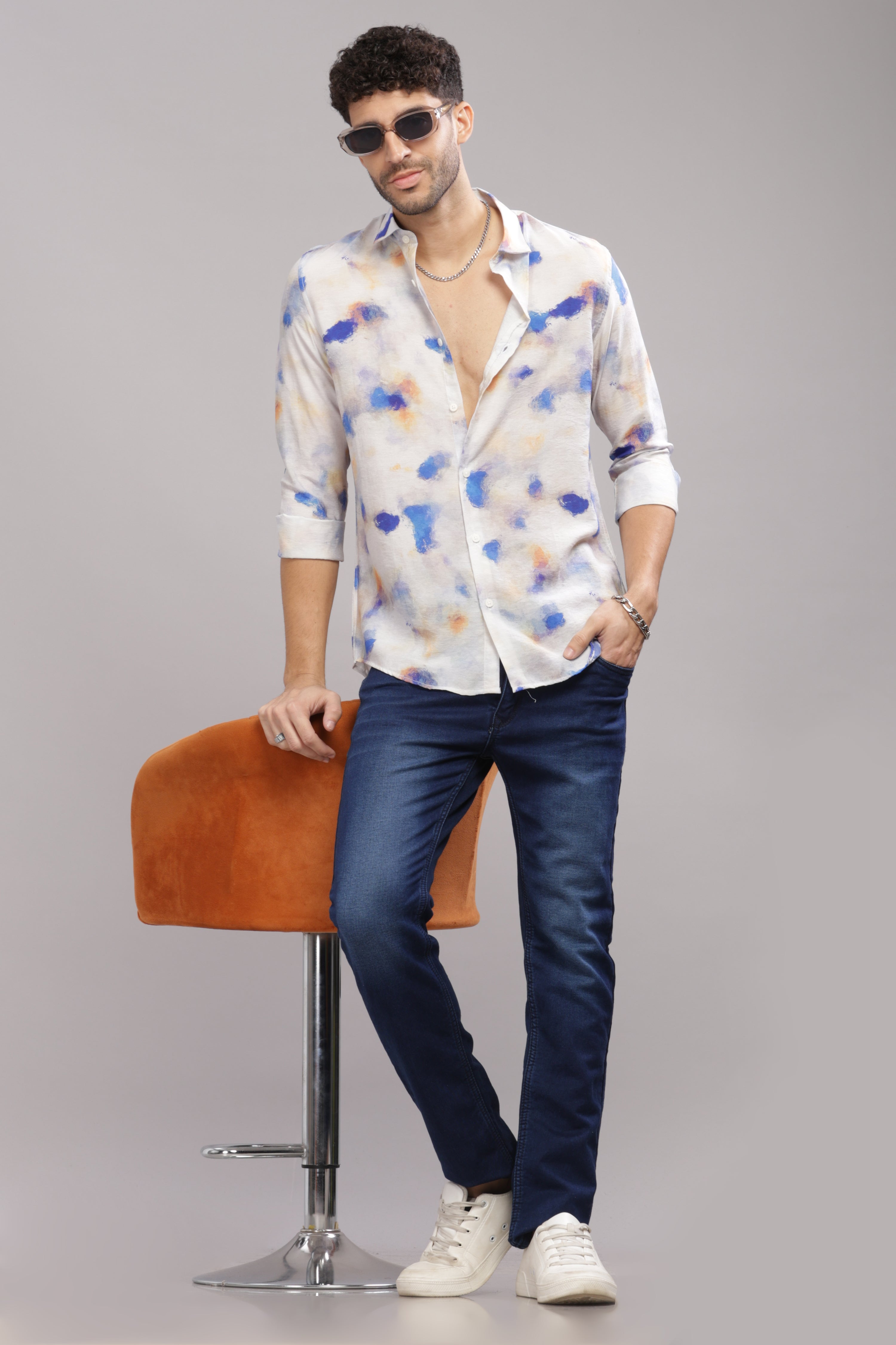 Men Off White Slim Fit Shirt