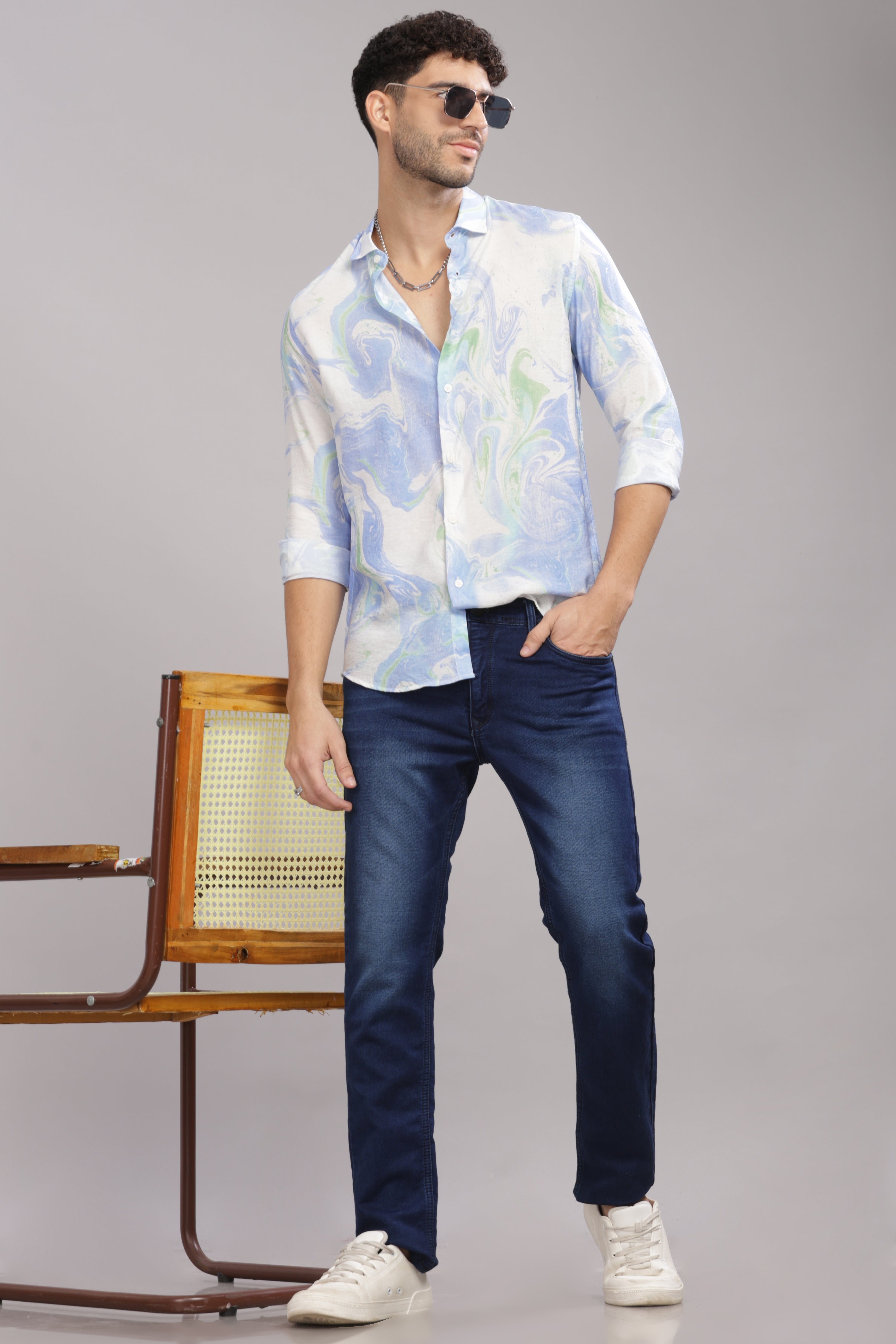 Men Dark Blue Slim Fit Shirt
