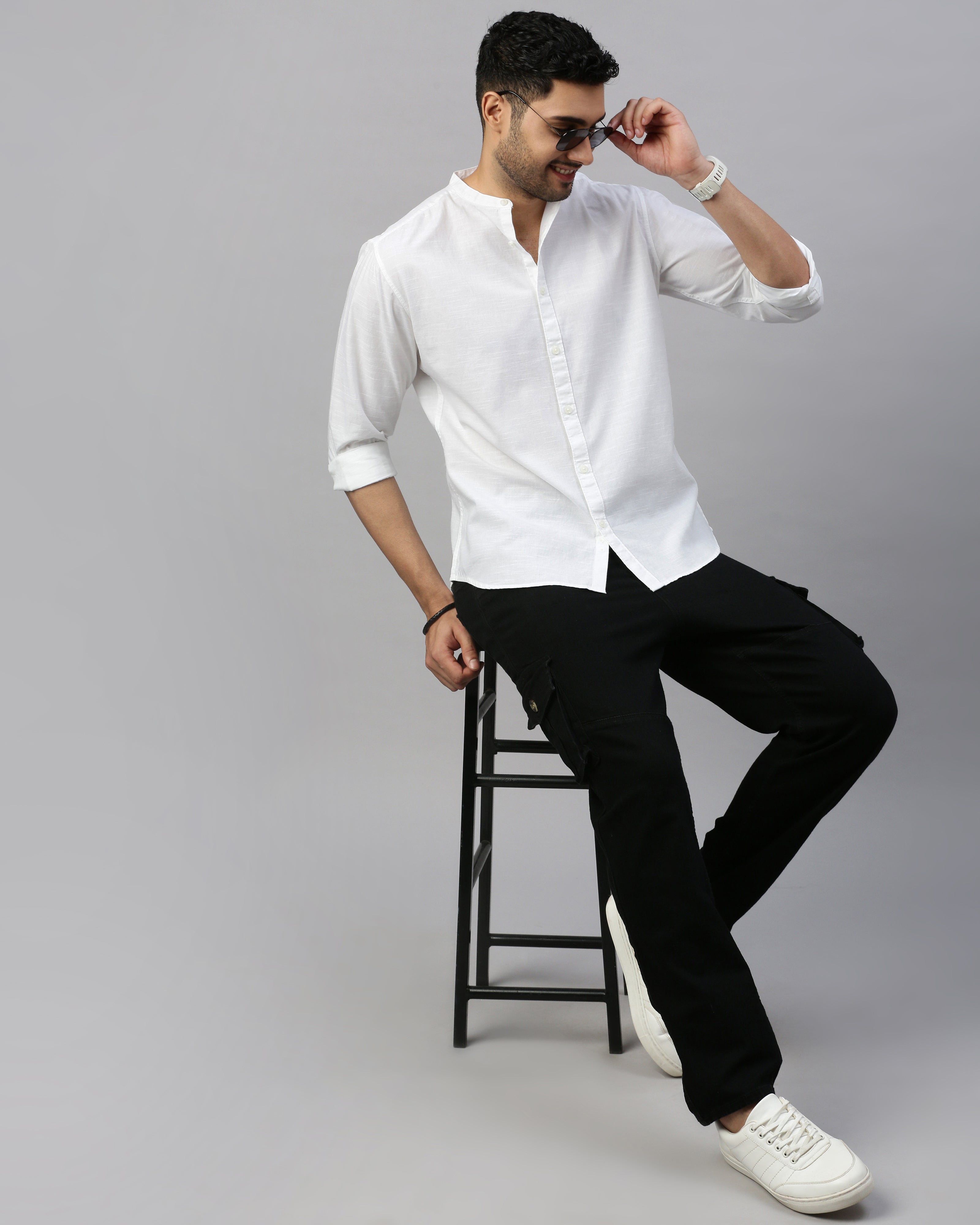 Men White Cotton Slim Shirt