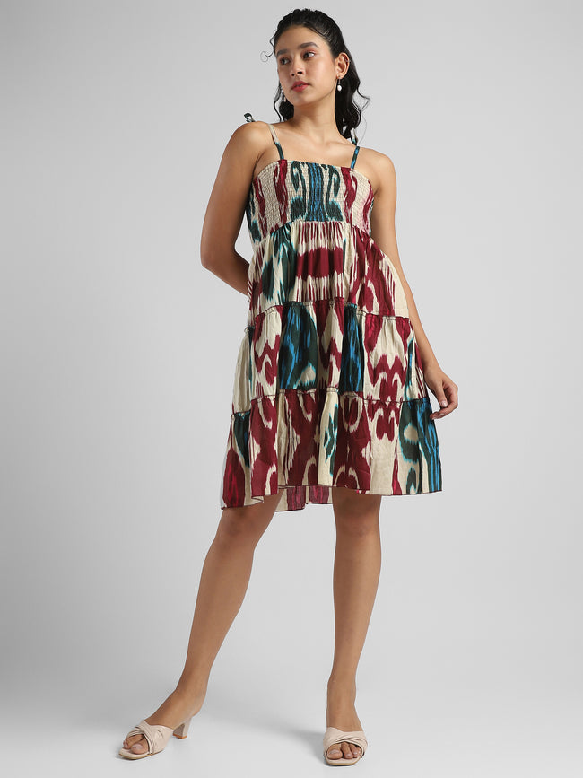 Women Ikat Printed tier dress