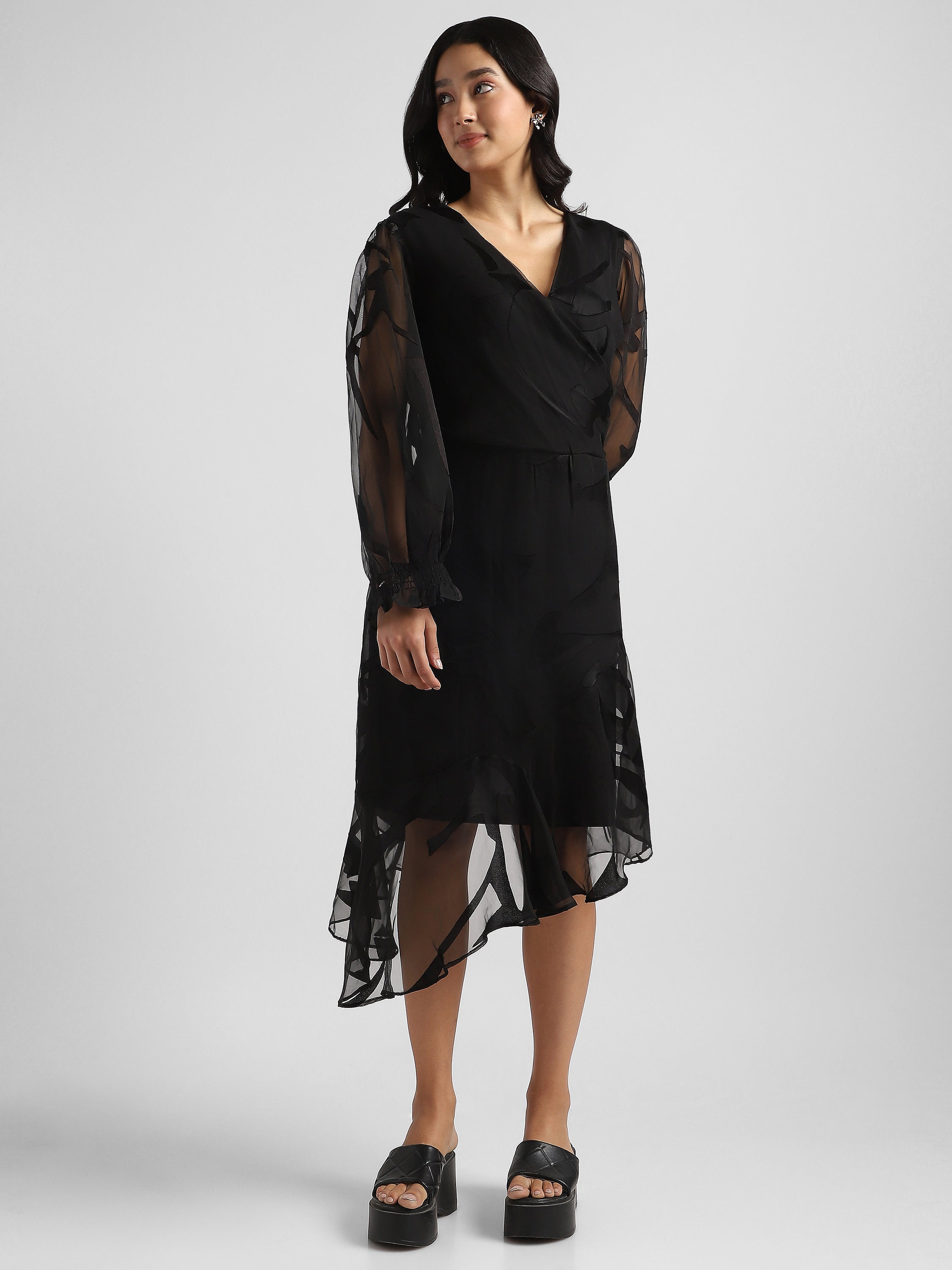 Women Black High Low hem party dress