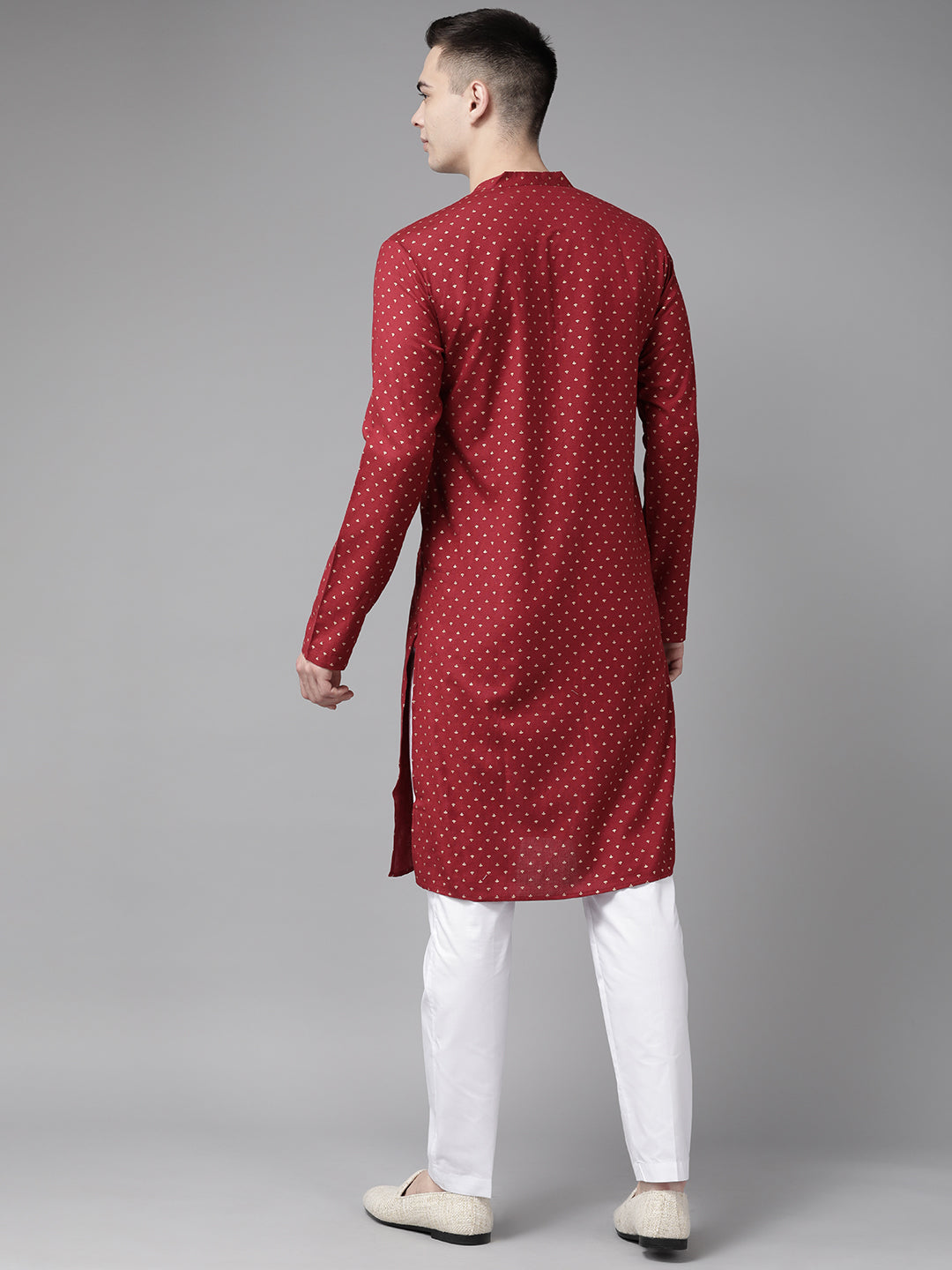 Men Maroon & Gold Printed Straight Kurta