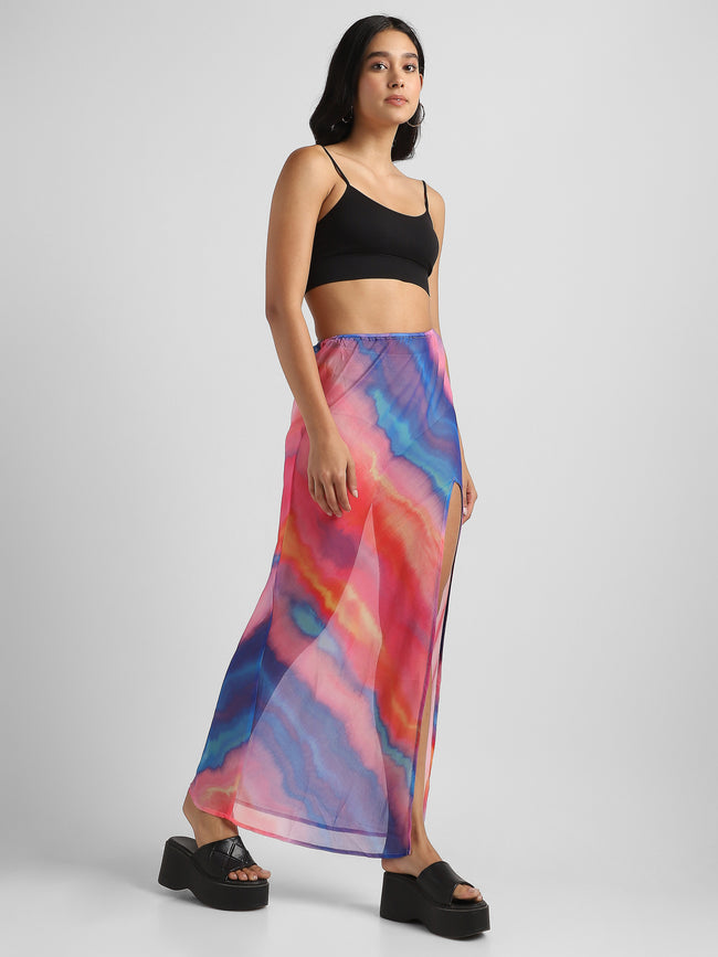 Women Printed Maxi Skirt With Front Slit