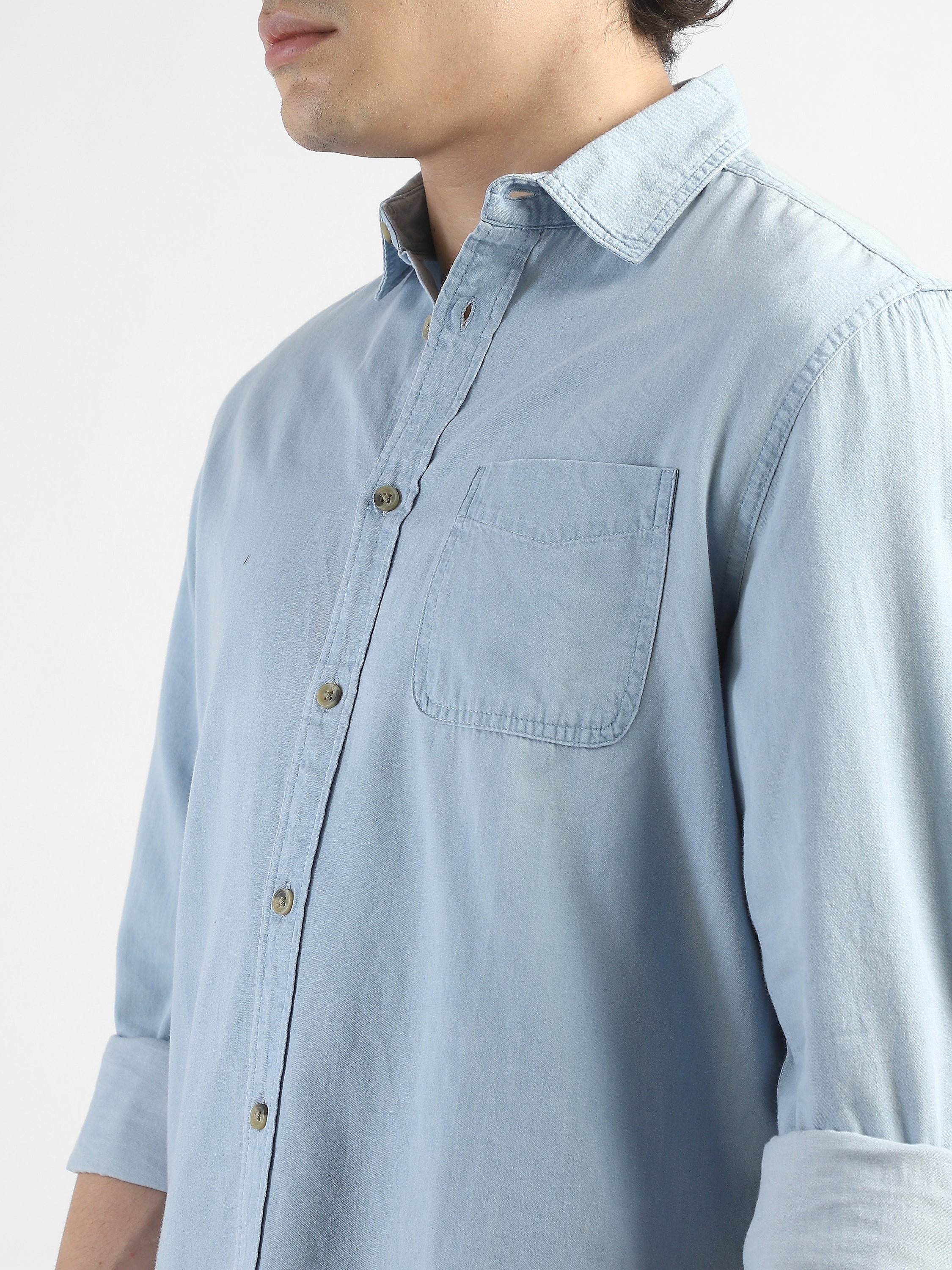 Men Light Blue Denim Casual Shirt