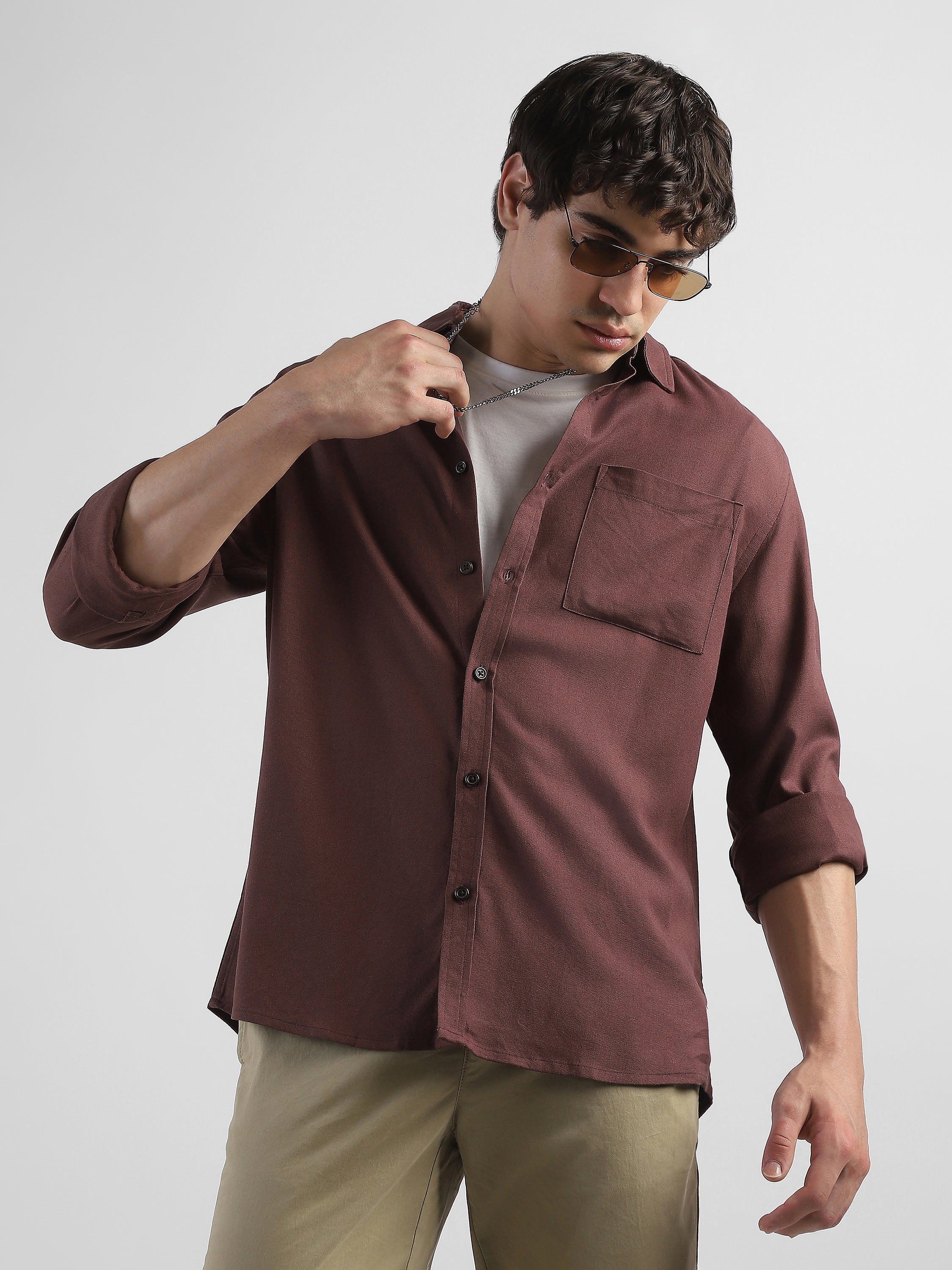 Men Maroon Regular Fit Shirt with front pocket