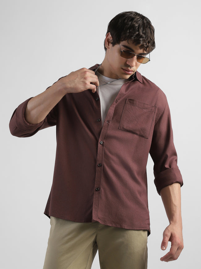 Men Maroon Regular Fit Shirt with front pocket