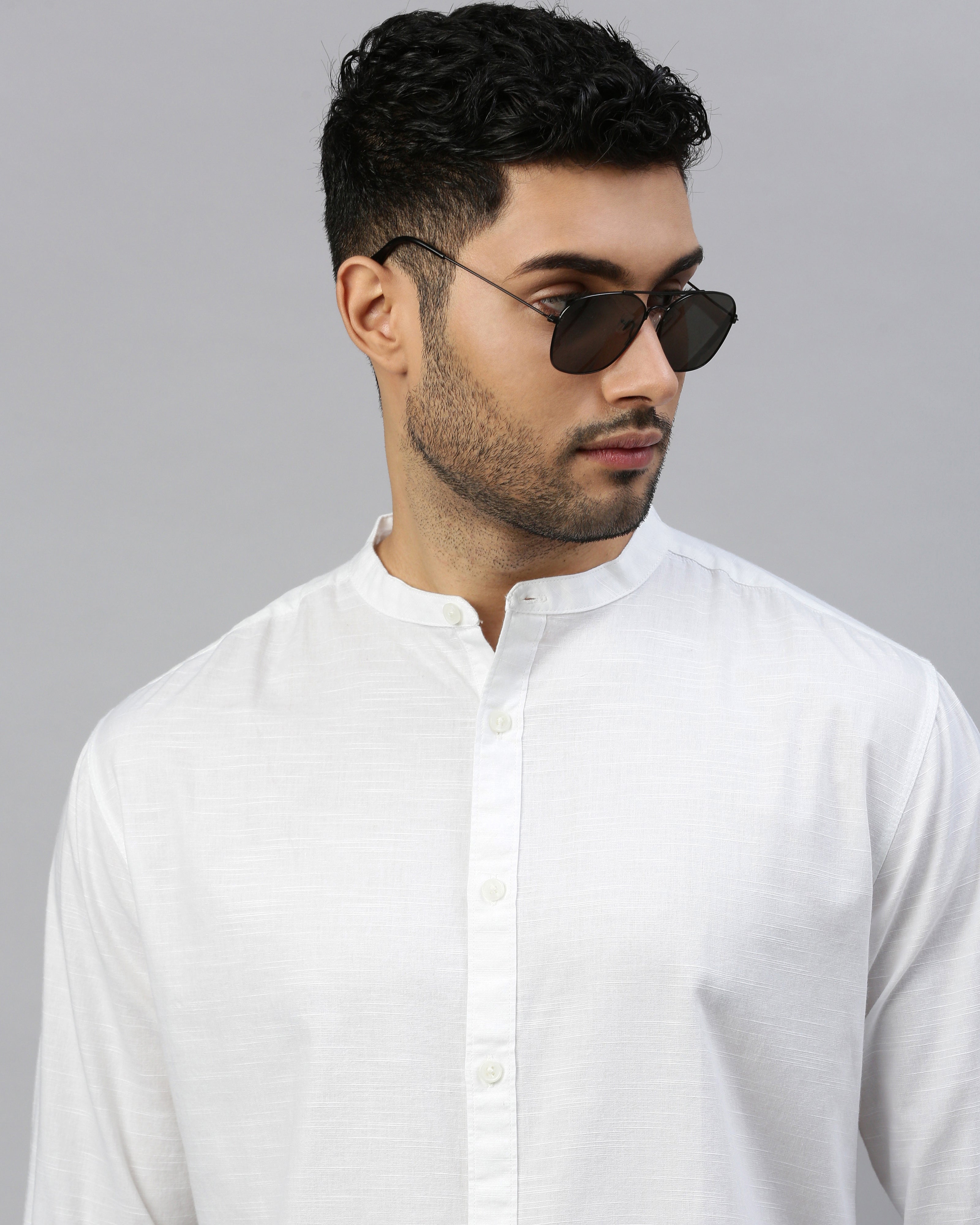 Men White Cotton Slim Shirt