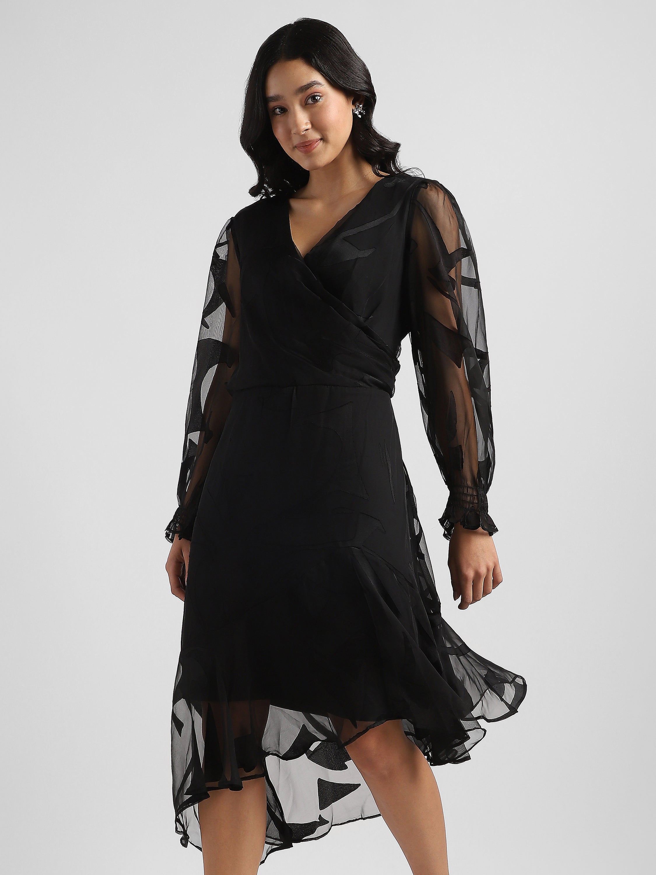 Women Black High Low hem party dress