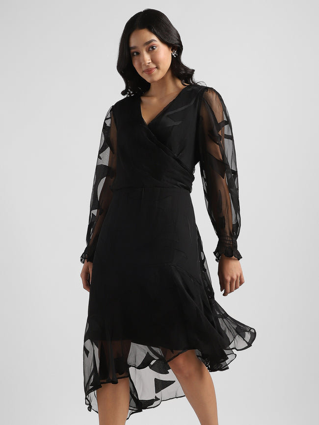 Women Black High Low hem party dress