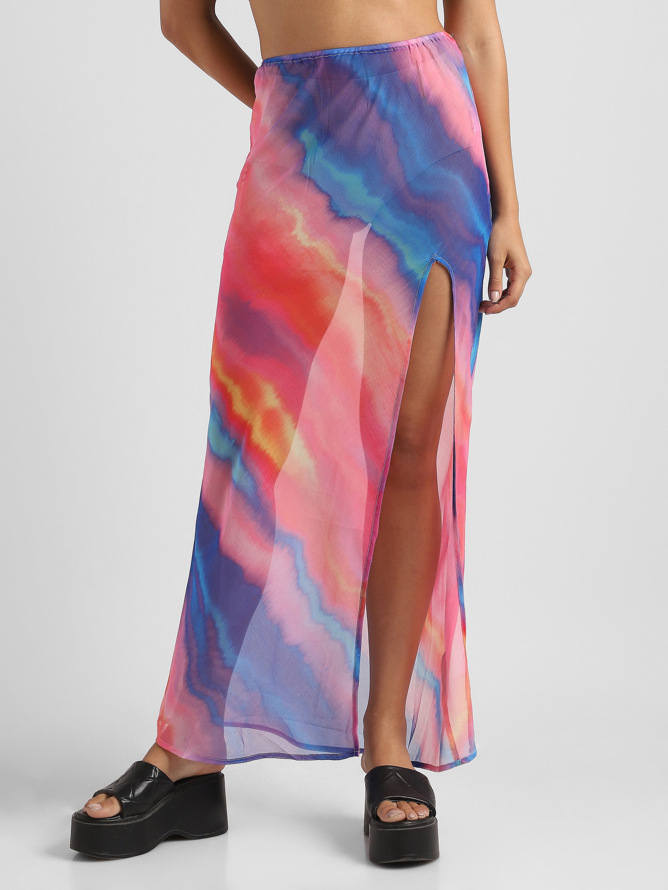 Women Printed Maxi Skirt With Front Slit