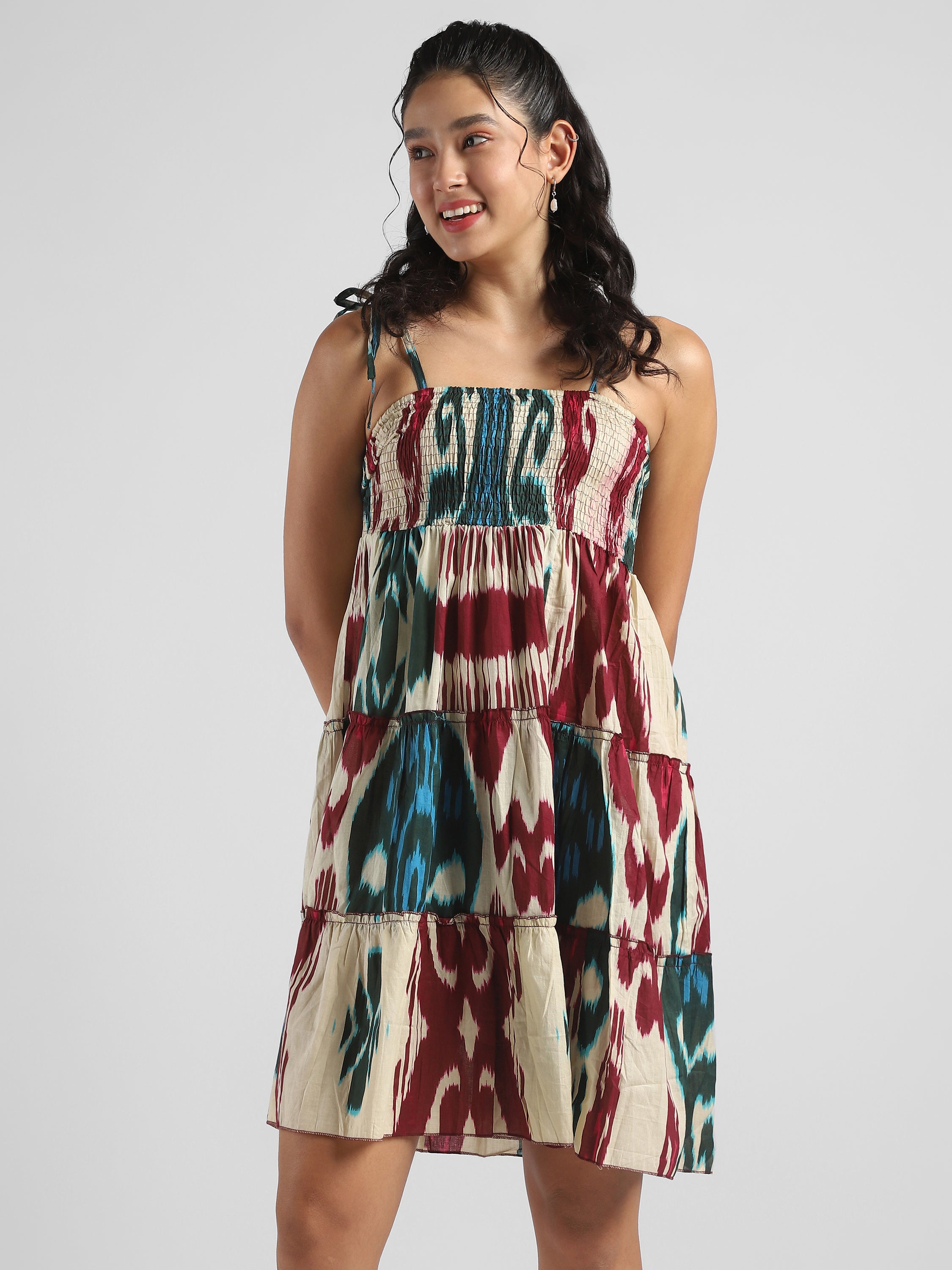 Women Ikat Printed tier dress