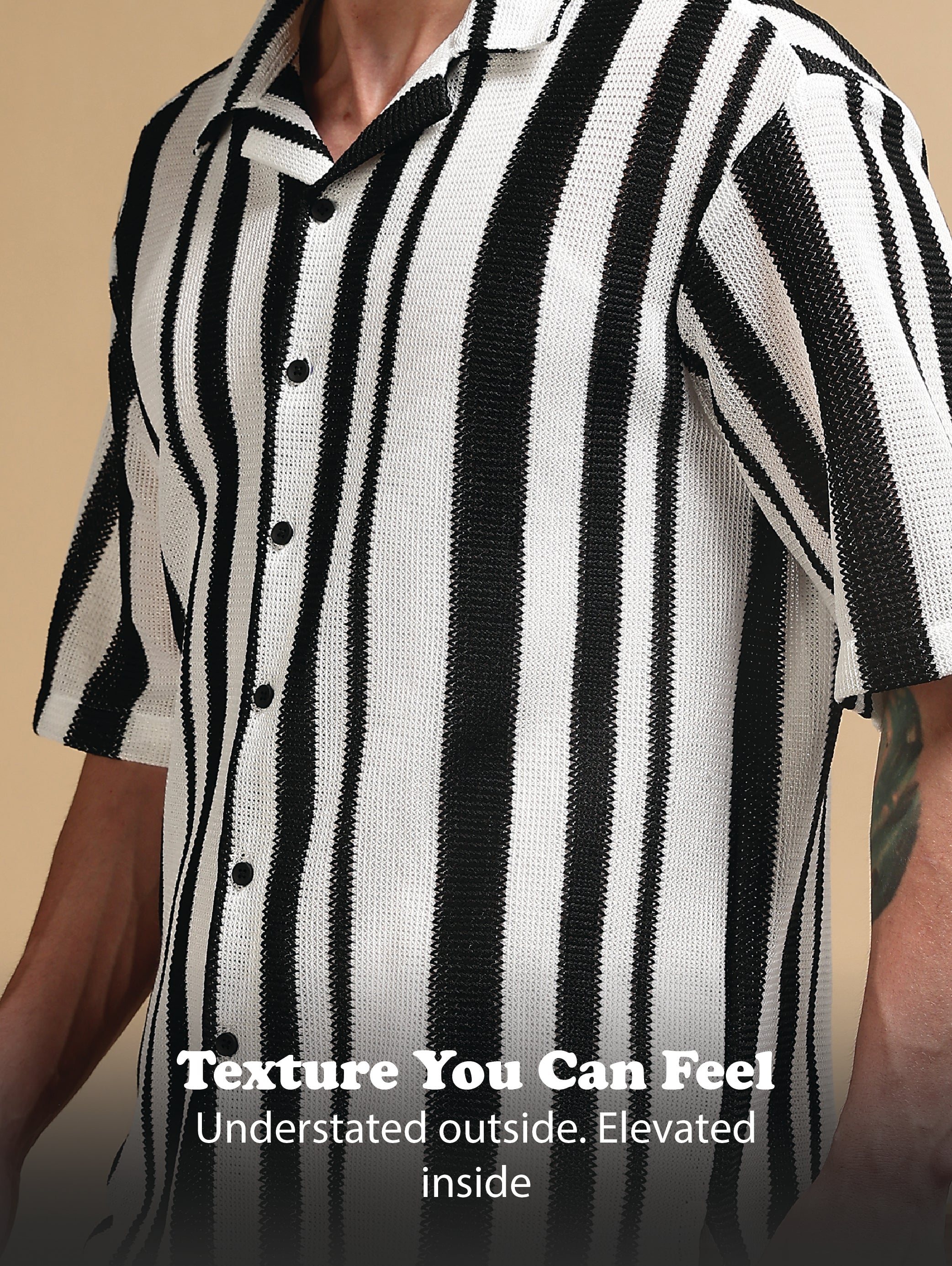 Men White Relaxed Fit Striped Shirt