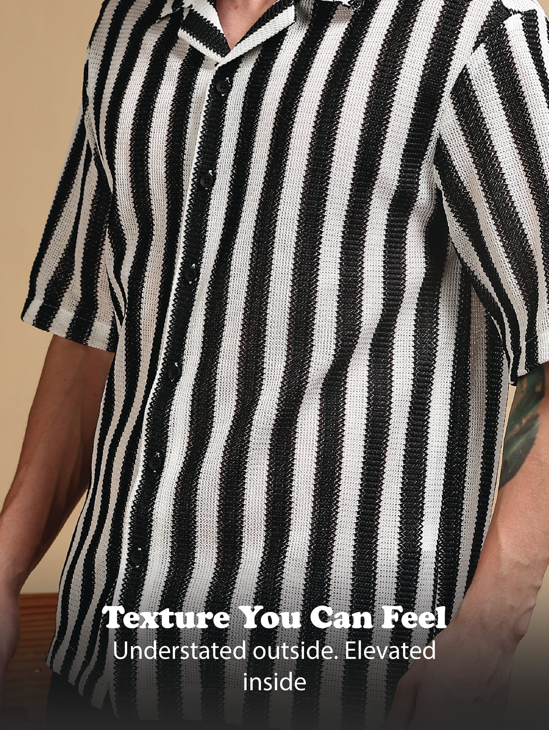 Men White Polyester Croatia Striped Shirt