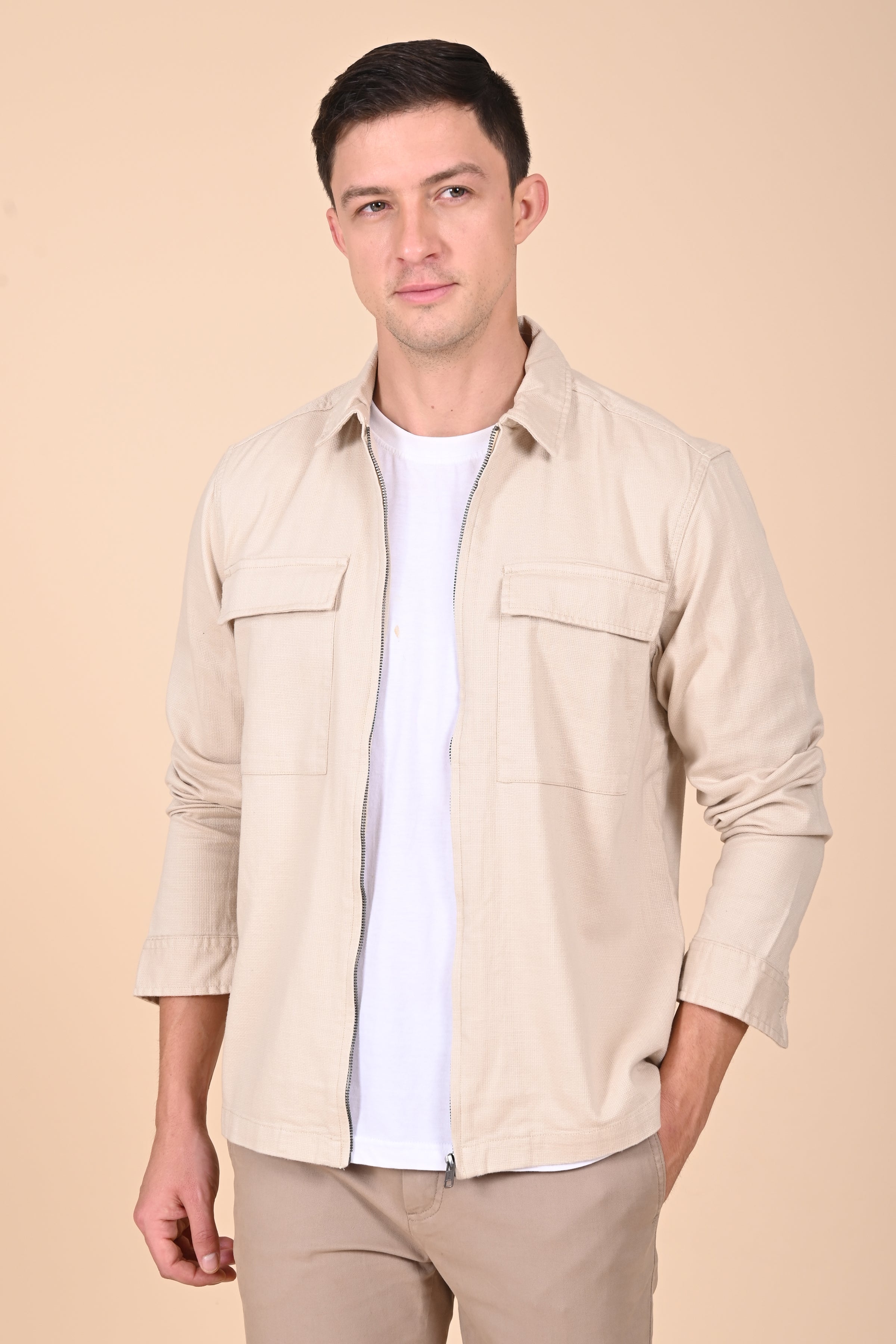 Men Winnie Zipper Jacket Beige Charm