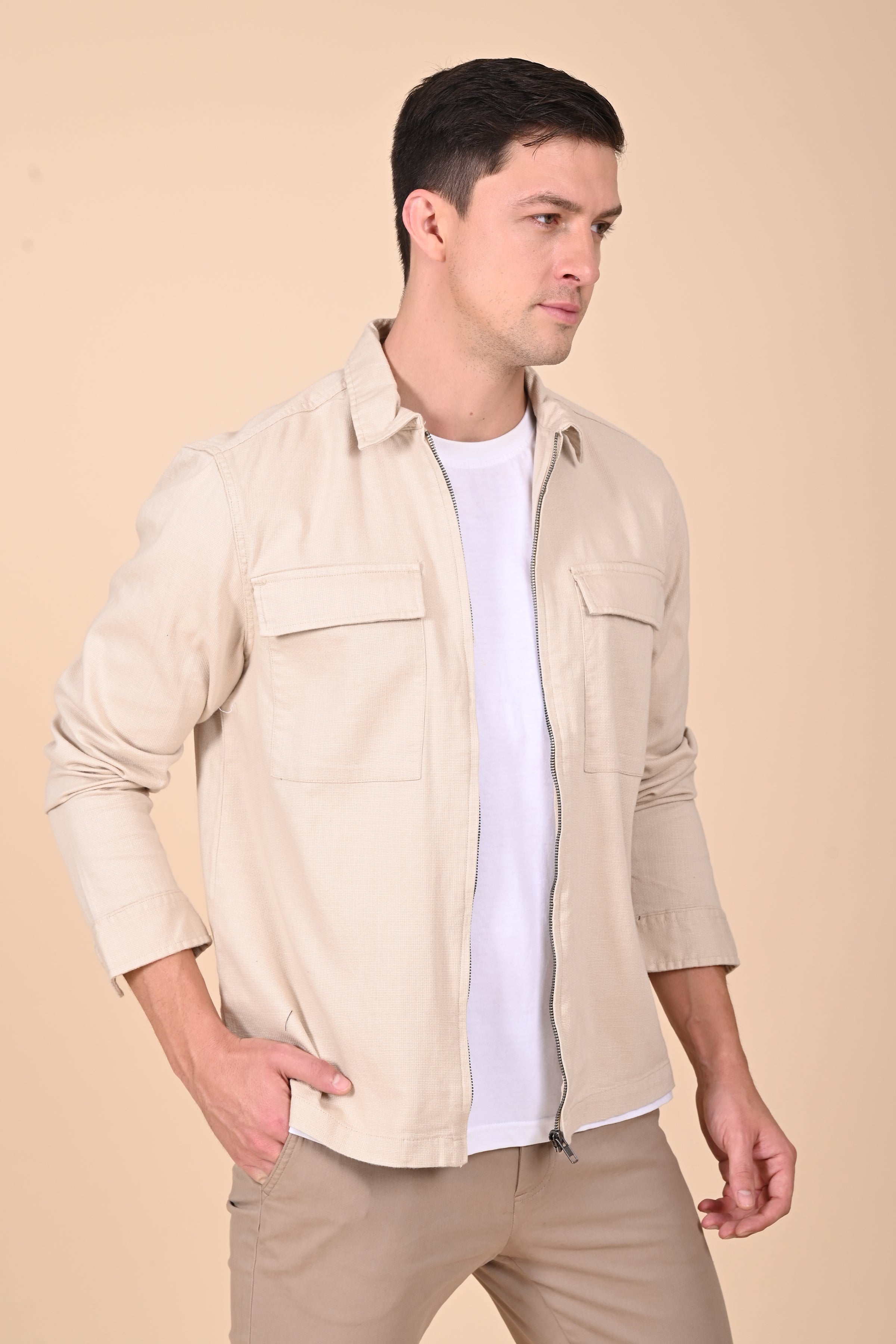 Men Winnie Zipper Jacket Beige Charm