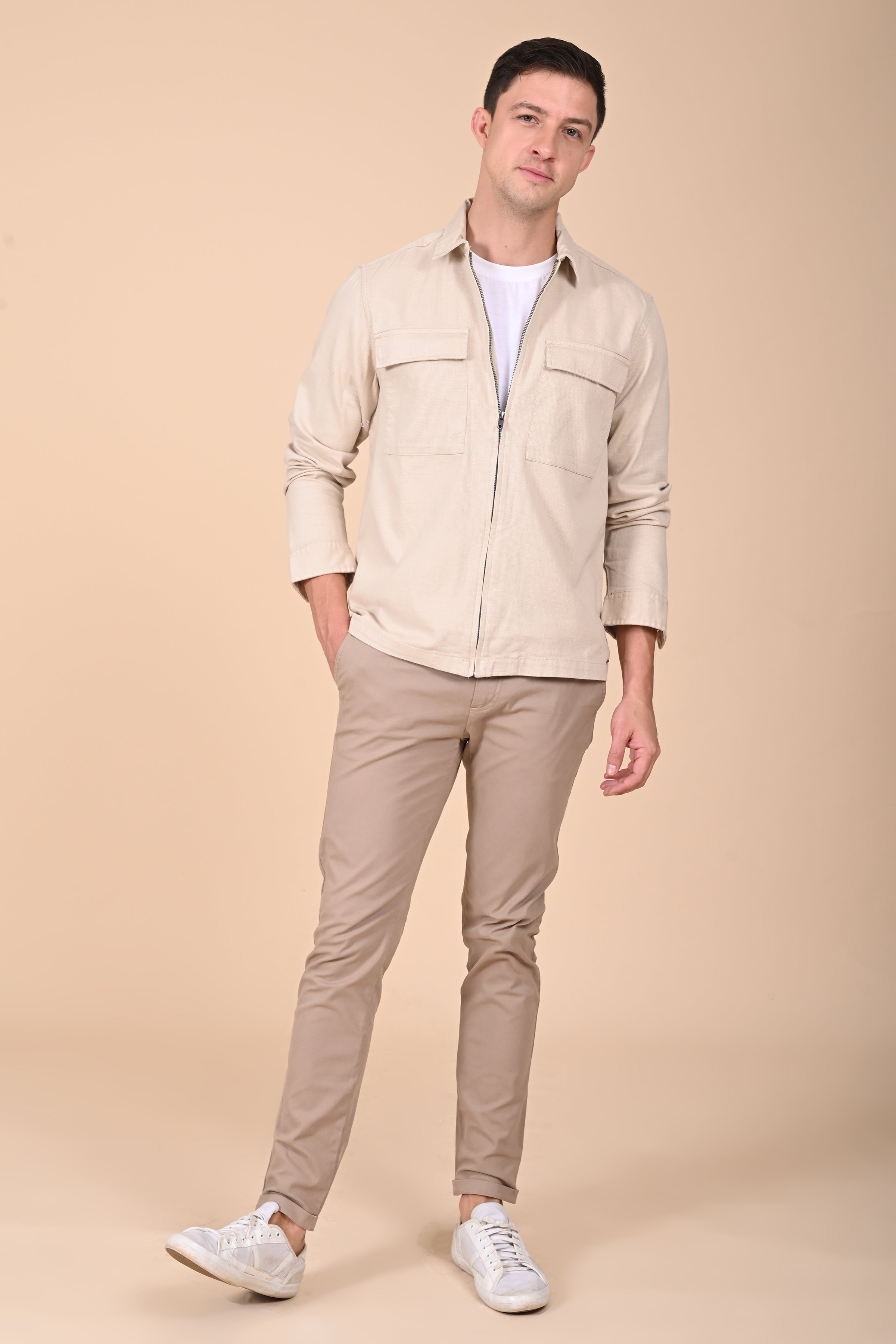 Men Winnie Zipper Jacket Beige Charm