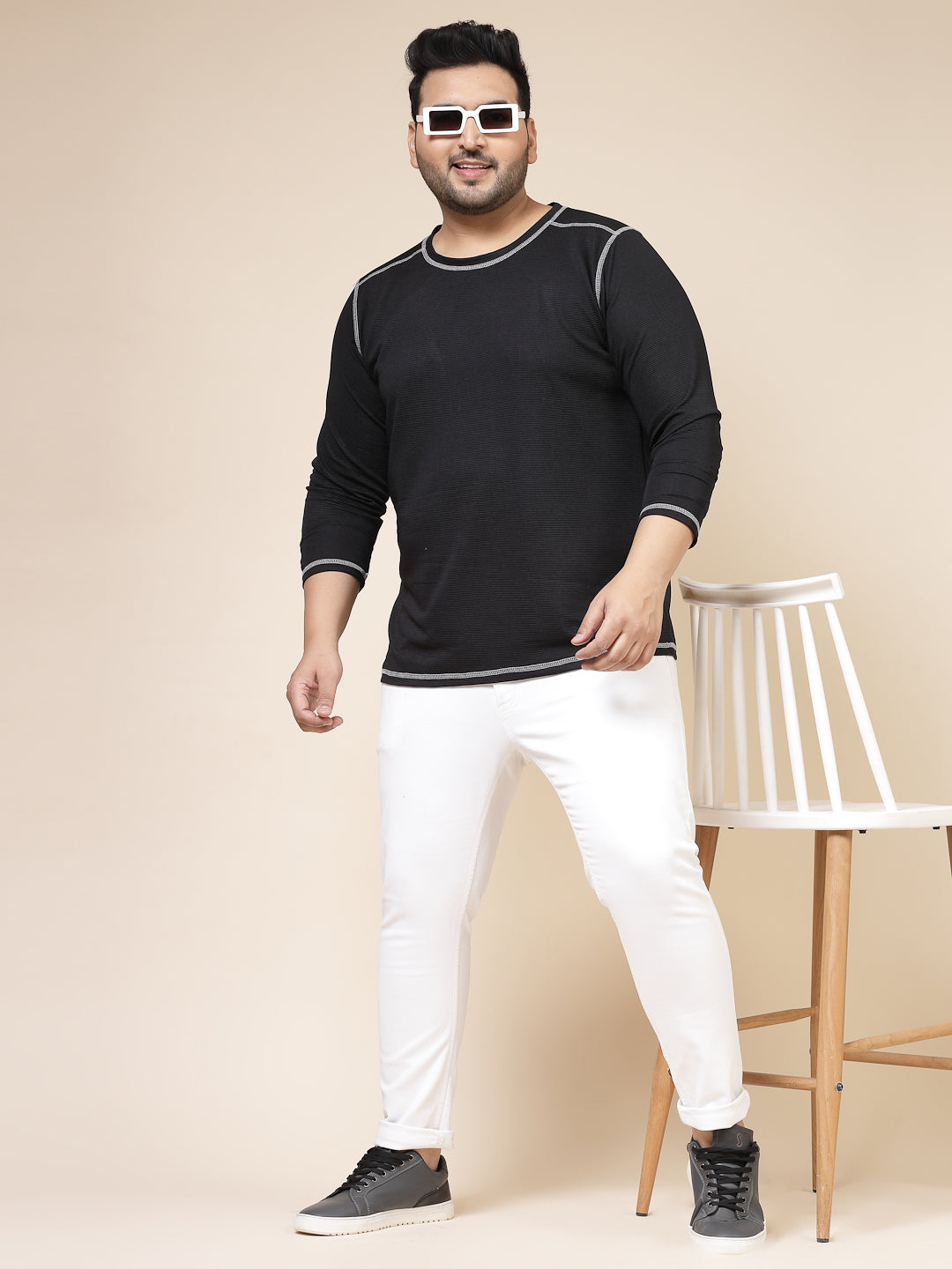 Men Contrast Stitch Corduroy T-Shirt