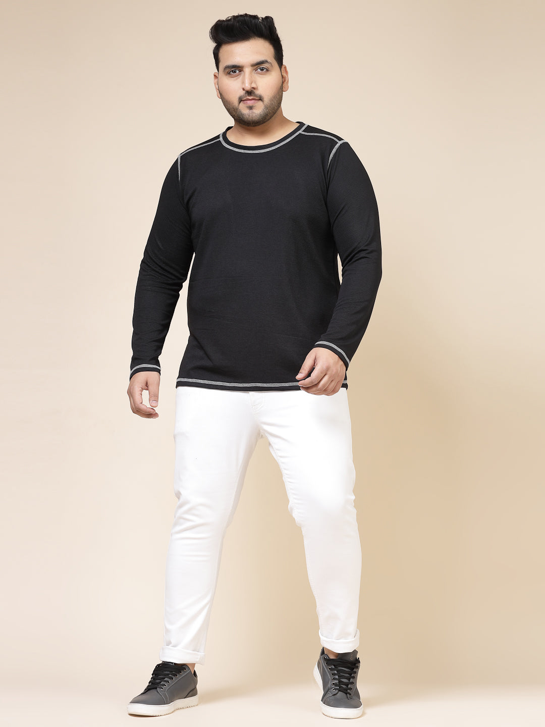 Men Contrast Stitch Corduroy T-Shirt
