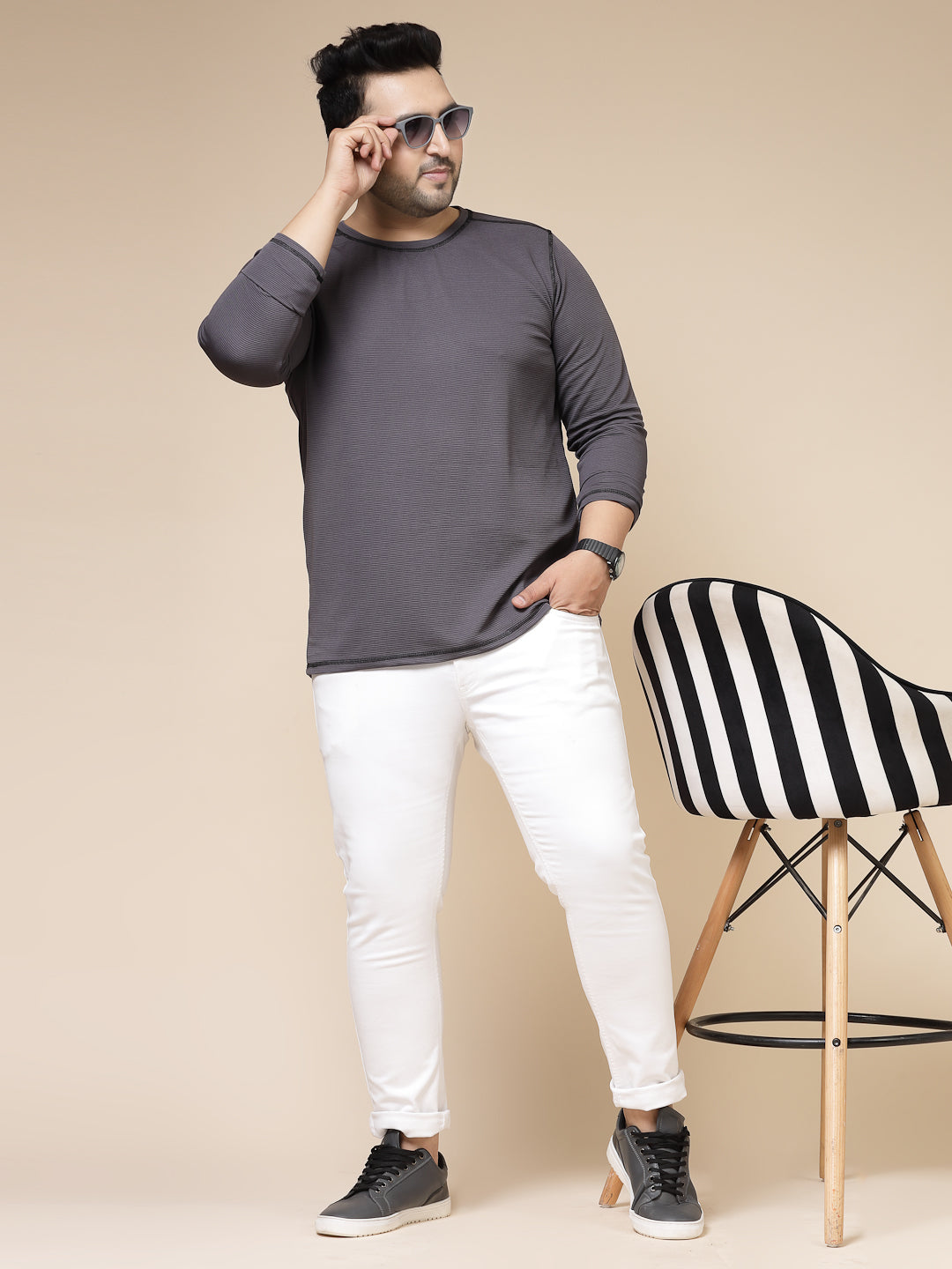 Men Contrast Stitch Corduroy T-Shirt