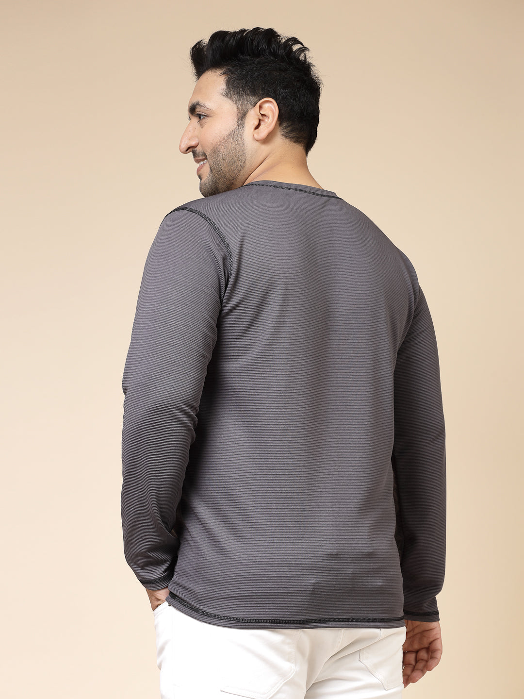 Men Contrast Stitch Corduroy T-Shirt