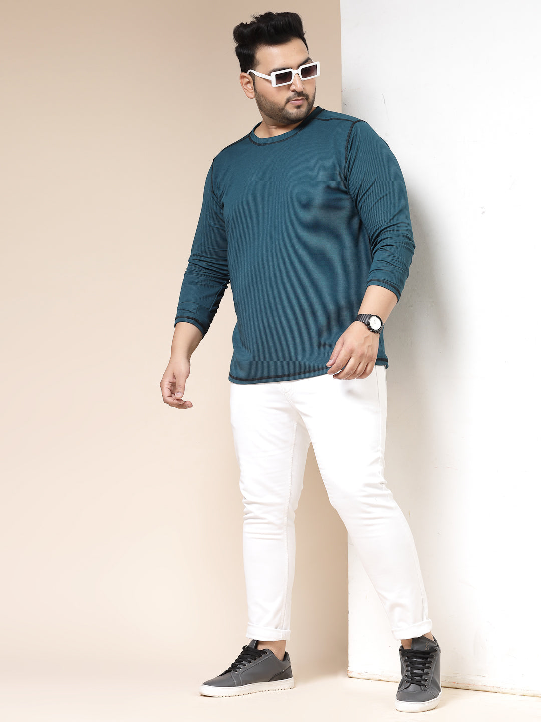Men Contrast Stitch Corduroy T-Shirt