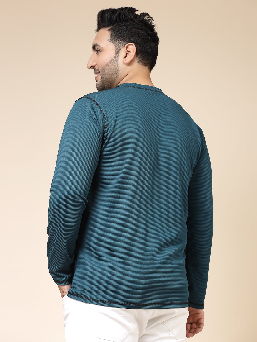 Men Contrast Stitch Corduroy T-Shirt