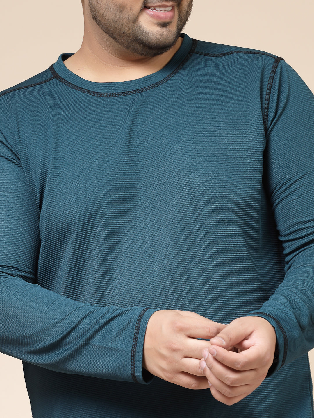 Men Contrast Stitch Corduroy T-Shirt