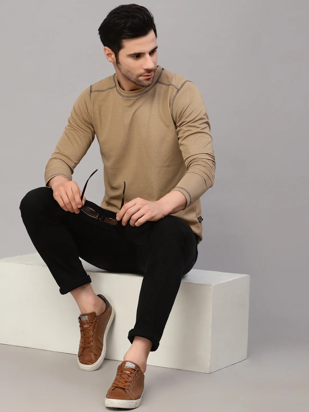 Men Poly Corduroy Round Neck TShirt