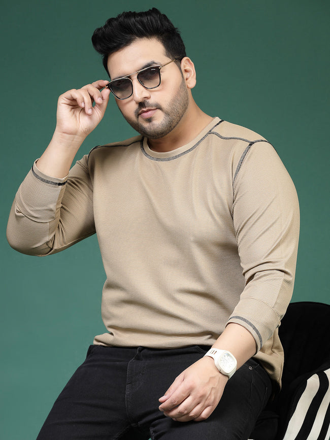 Men Contrast Stitch Corduroy T-Shirt