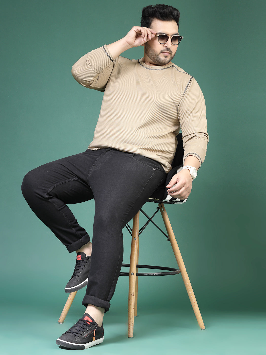 Men Contrast Stitch Corduroy T-Shirt
