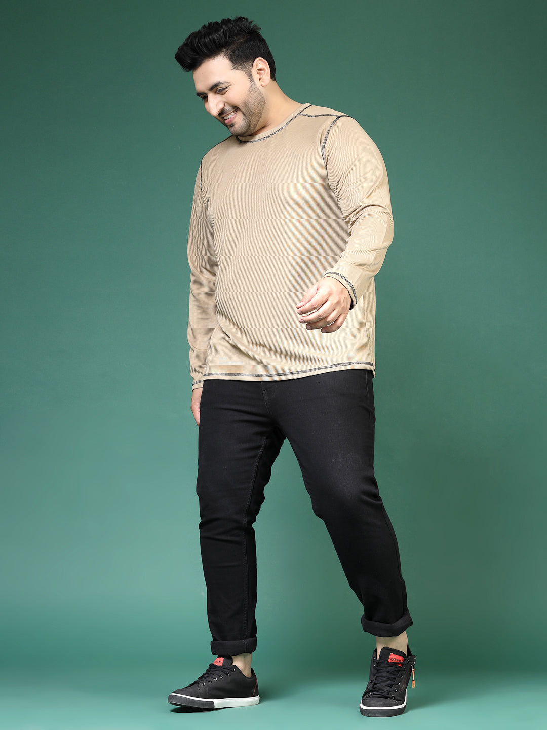 Men Contrast Stitch Corduroy T-Shirt