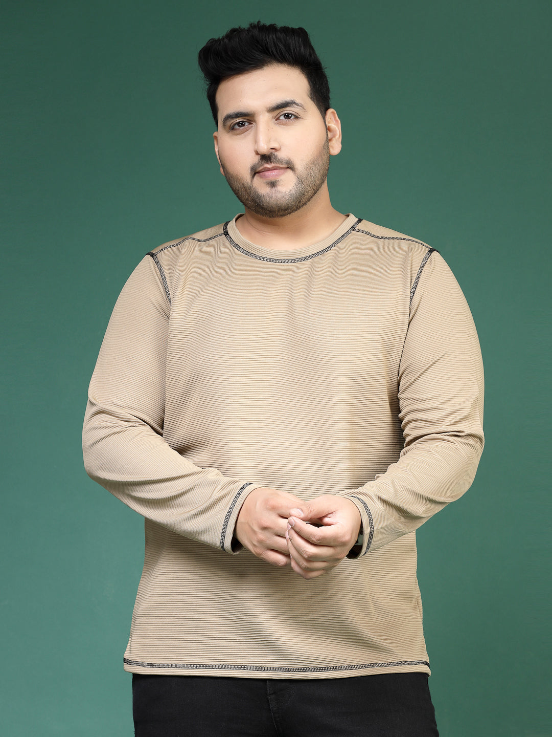 Men Contrast Stitch Corduroy T-Shirt