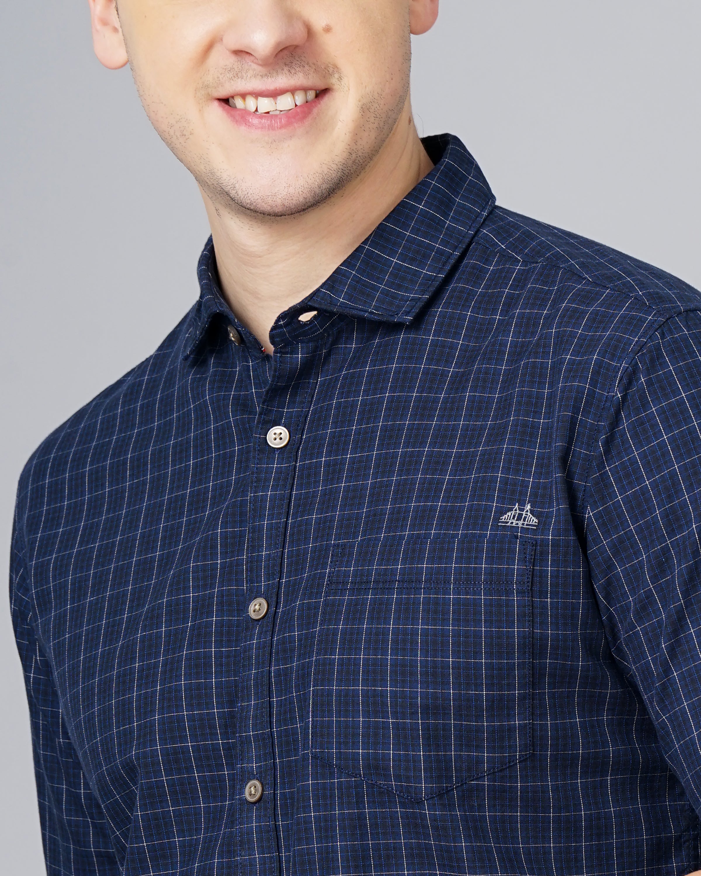 Men Blue Cotton Slim Shirt