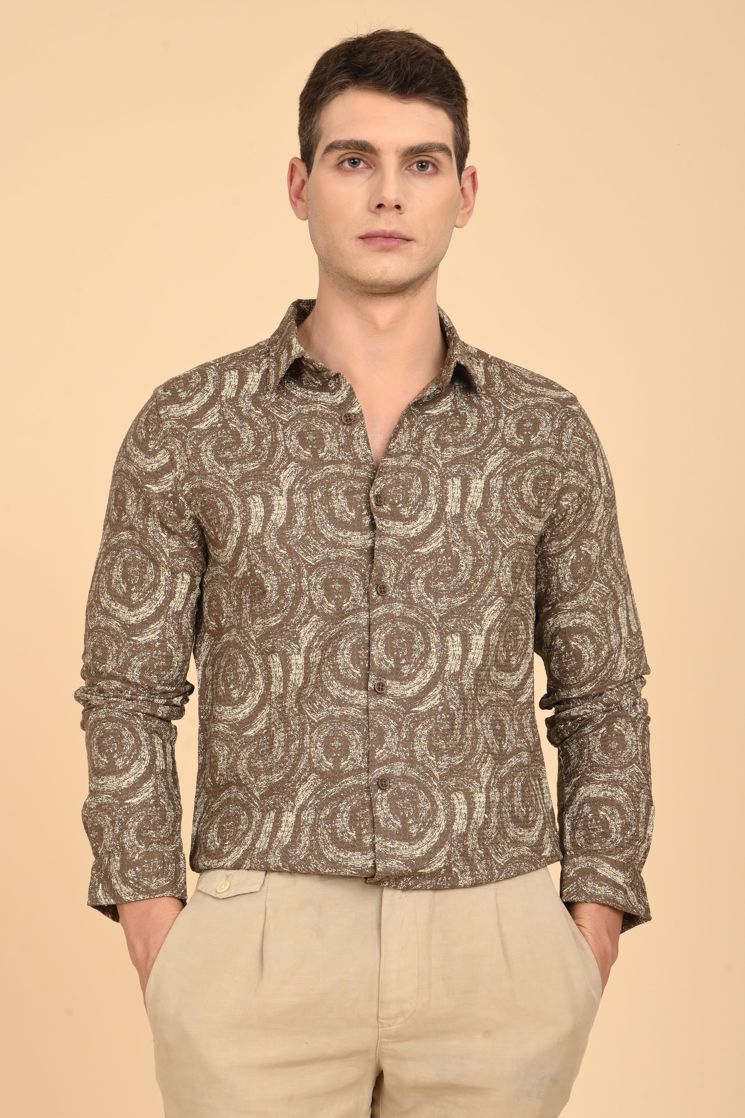 Men Yancy Dobby Printed Shirt Olive