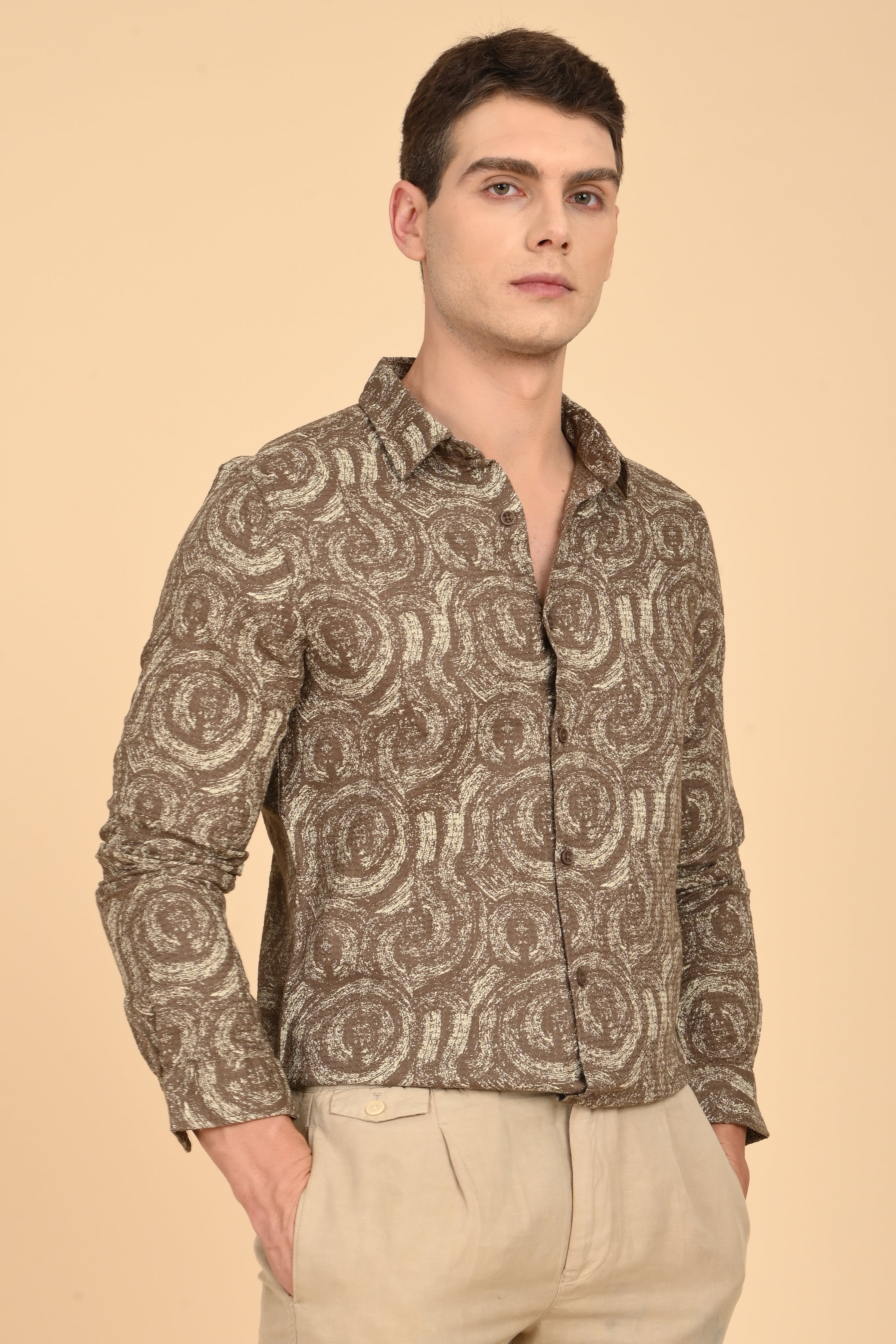 Men Yancy Dobby Printed Shirt Olive