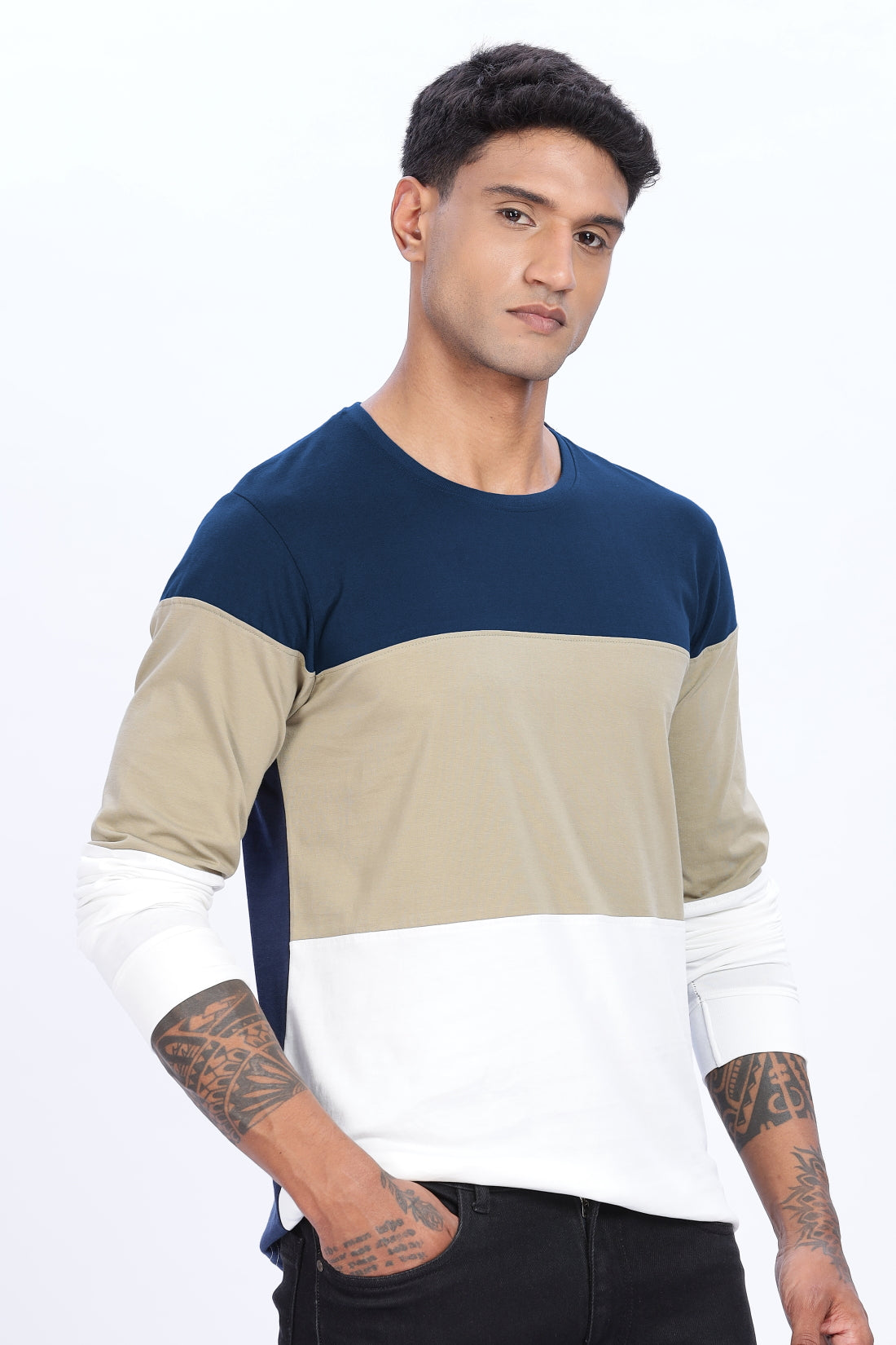 Men Multicolor Stylish Full Sleeve Round Neck T-Shirt