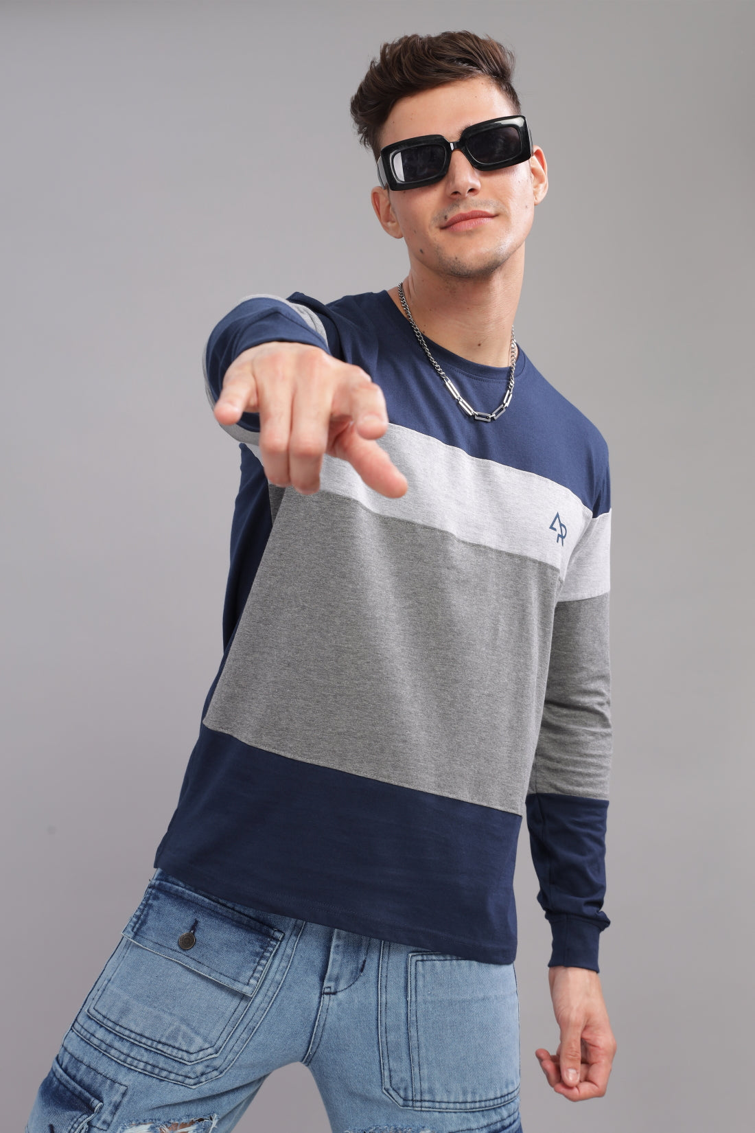 Men Multicolor Colorblock Full Sleeve T-Shirt