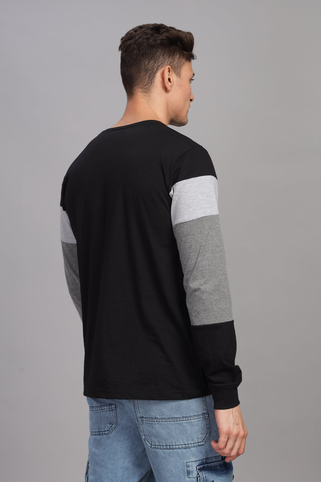 Men Multicolor Colorblock Full Sleeve T-Shirt
