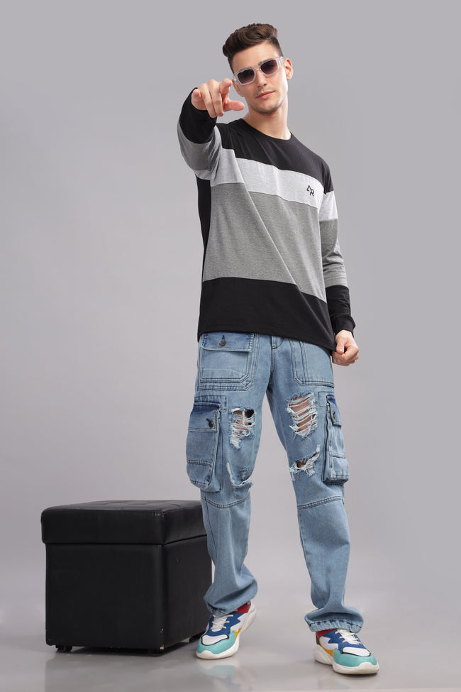 Men Multicolor Colorblock Full Sleeve T-Shirt