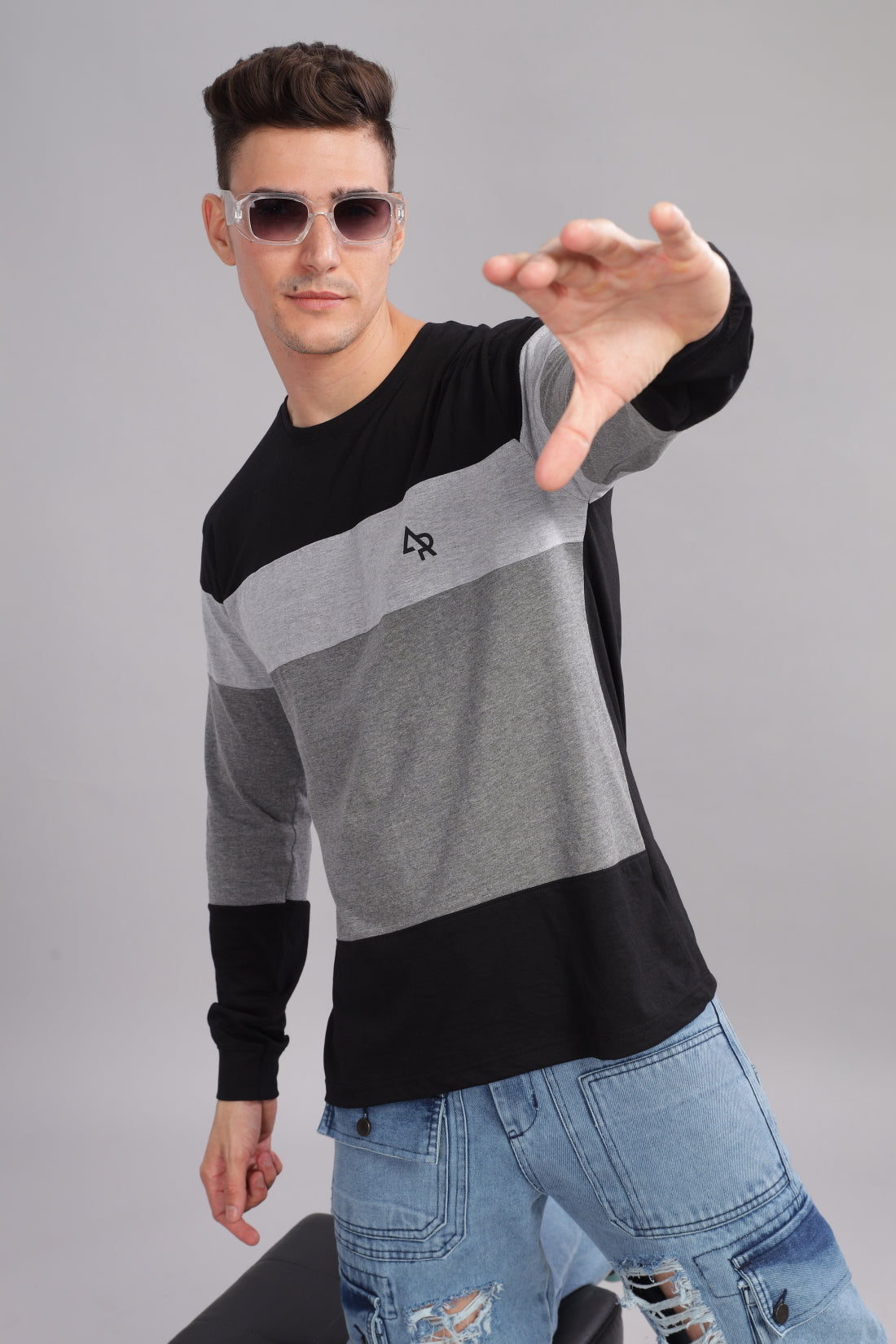 Men Multicolor Colorblock Full Sleeve T-Shirt