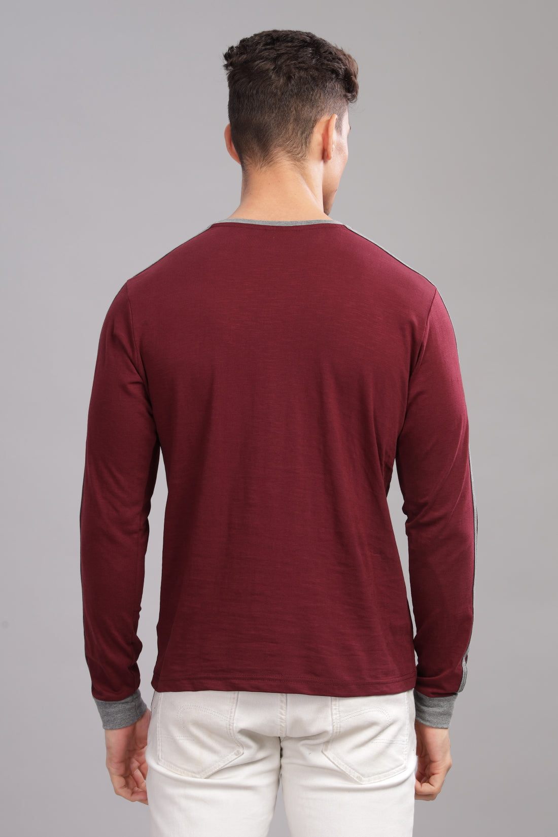 Men Maroon Full Sleeve T-Shirt