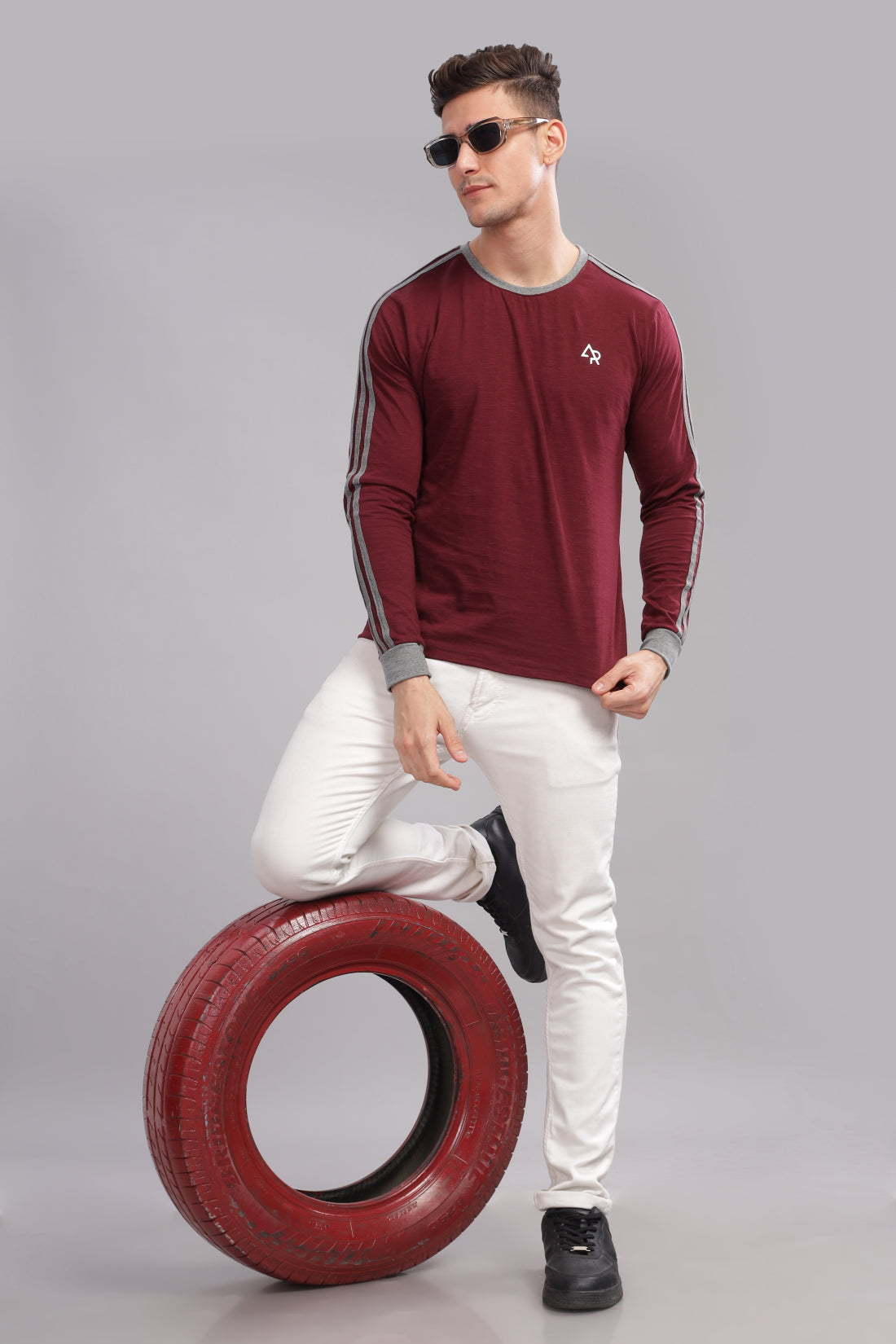 Men Maroon Full Sleeve T-Shirt