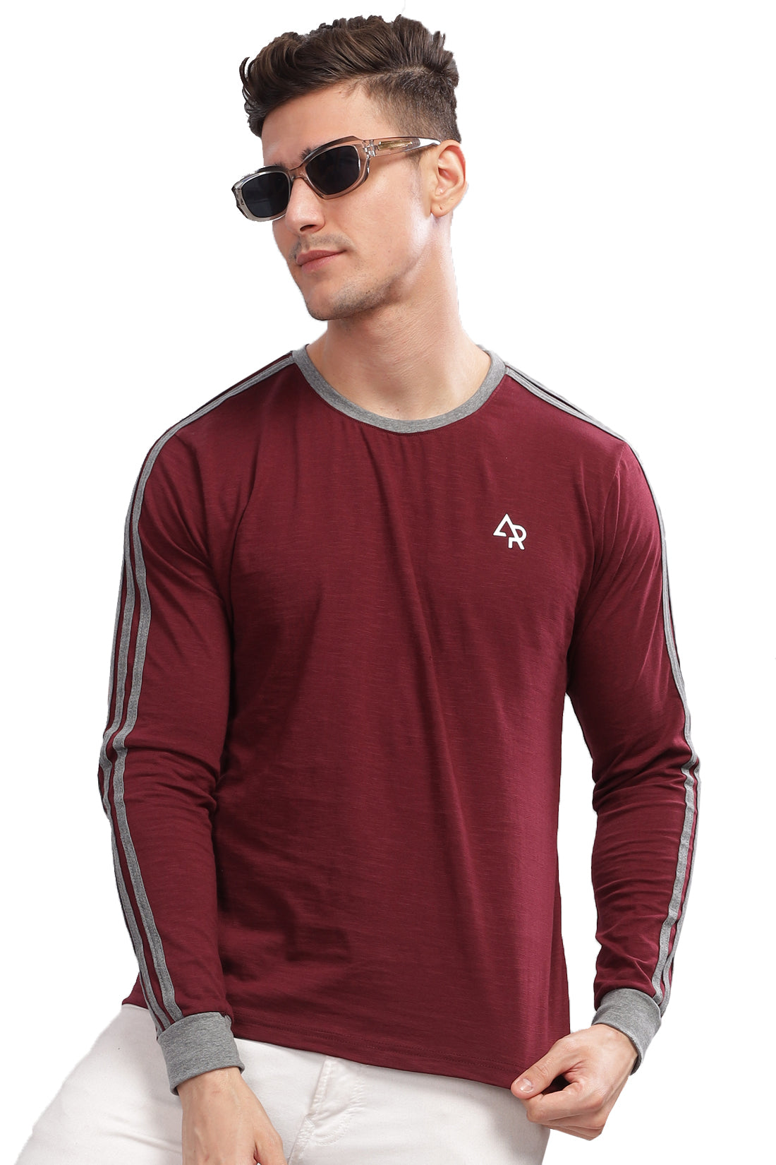 Men Maroon Full Sleeve T-Shirt