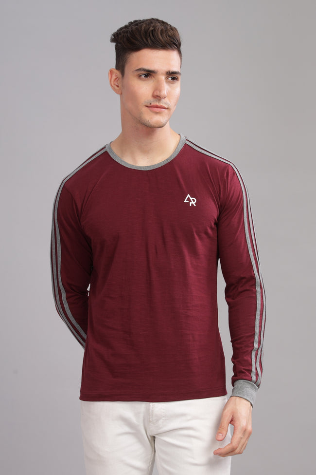 Men Maroon Full Sleeve T-Shirt
