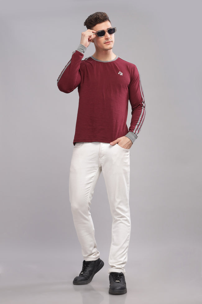 Men Maroon Full Sleeve T-Shirt