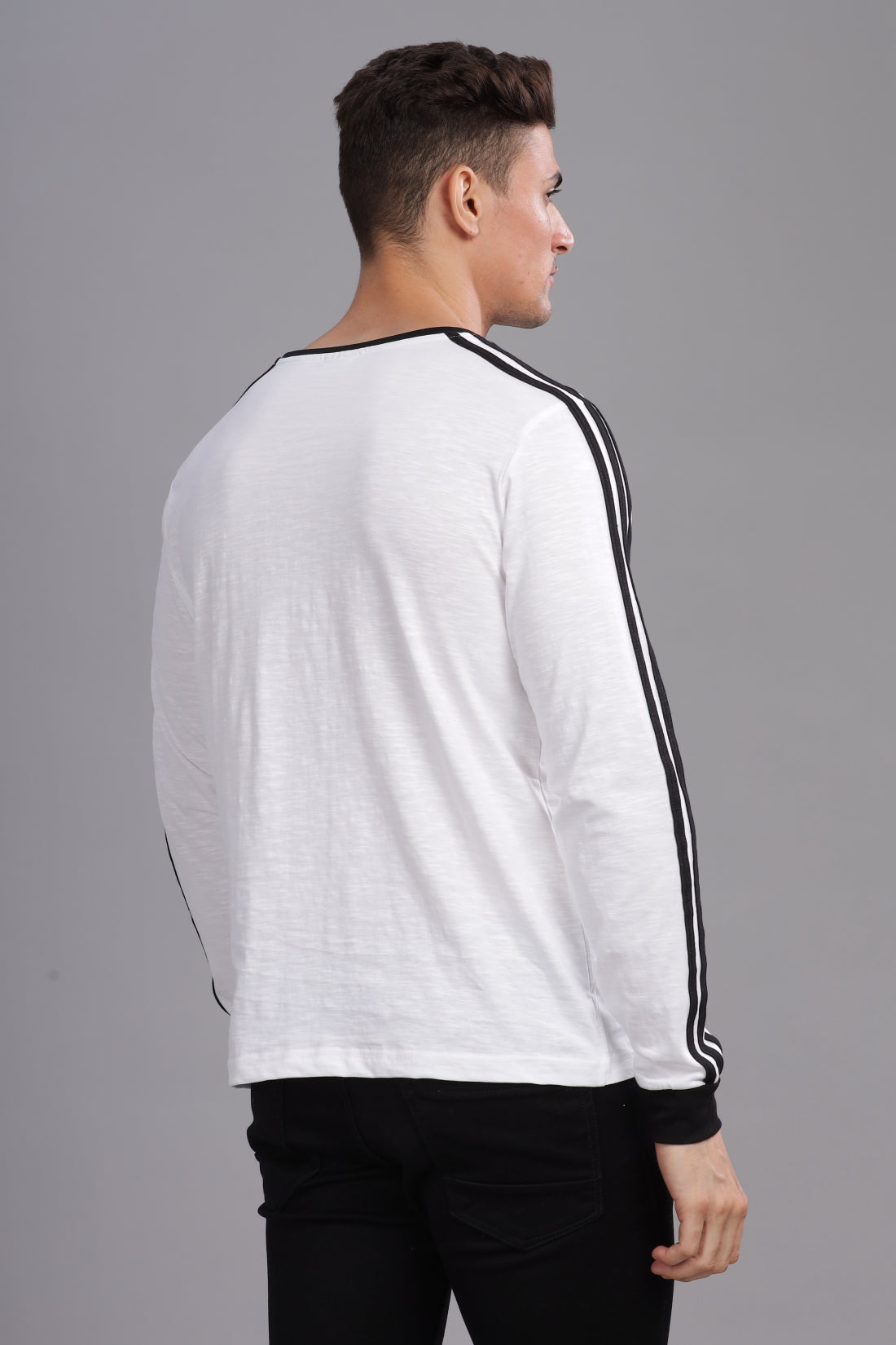 Men White Full Sleeve T-Shirt