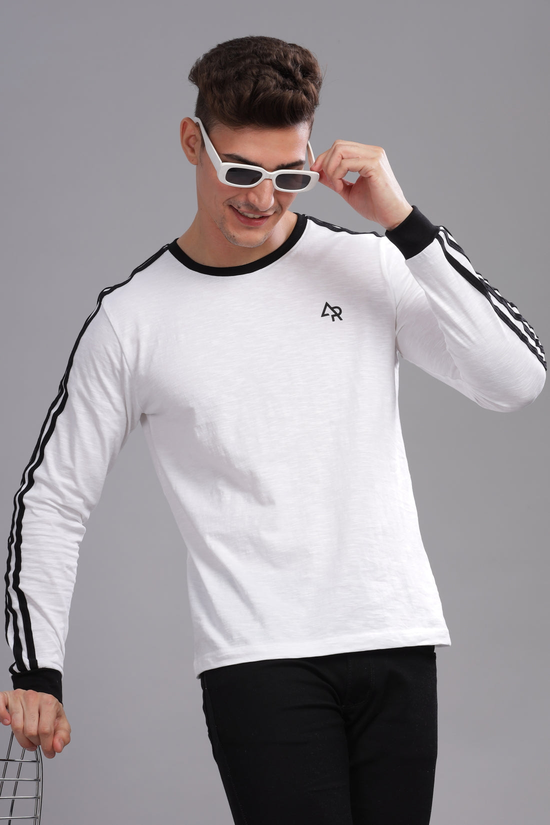 Men White Full Sleeve T-Shirt