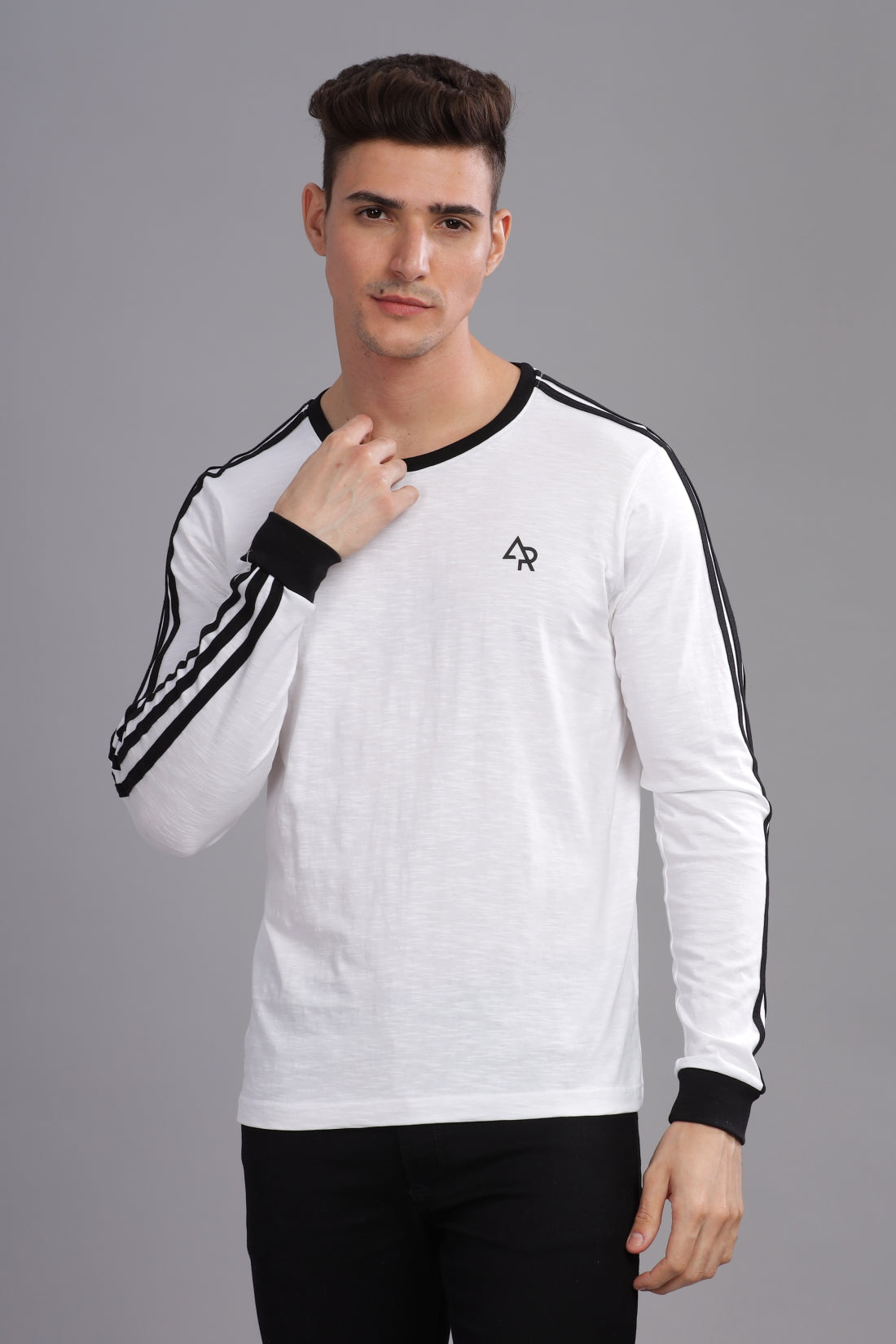 Men White Full Sleeve T-Shirt